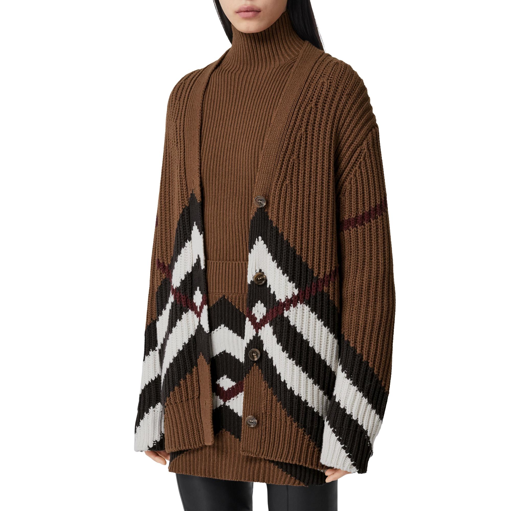 쉐브론 체크 캐시미어 코튼 카디건