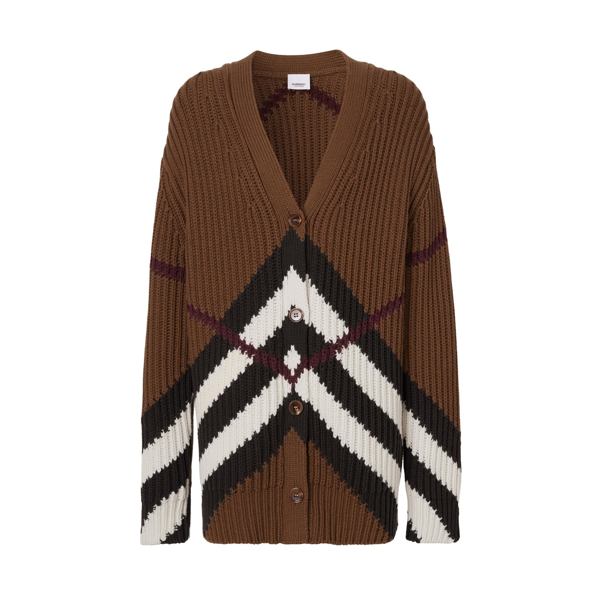 쉐브론 체크 캐시미어 코튼 카디건