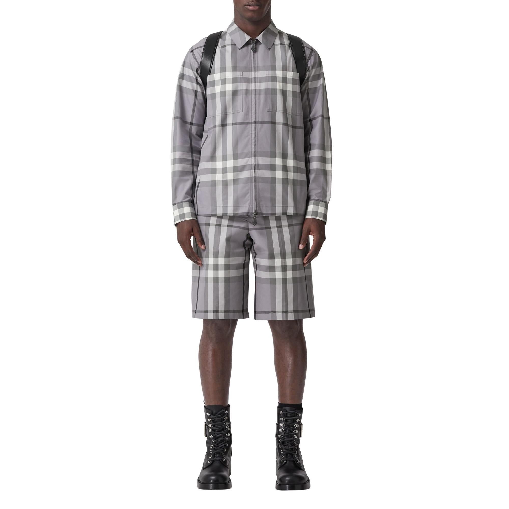 체크 코튼 지퍼 프런트 셔츠