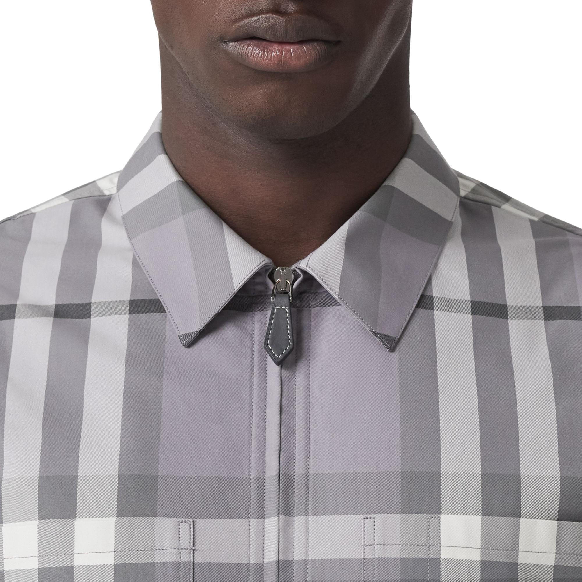 체크 코튼 지퍼 프런트 셔츠