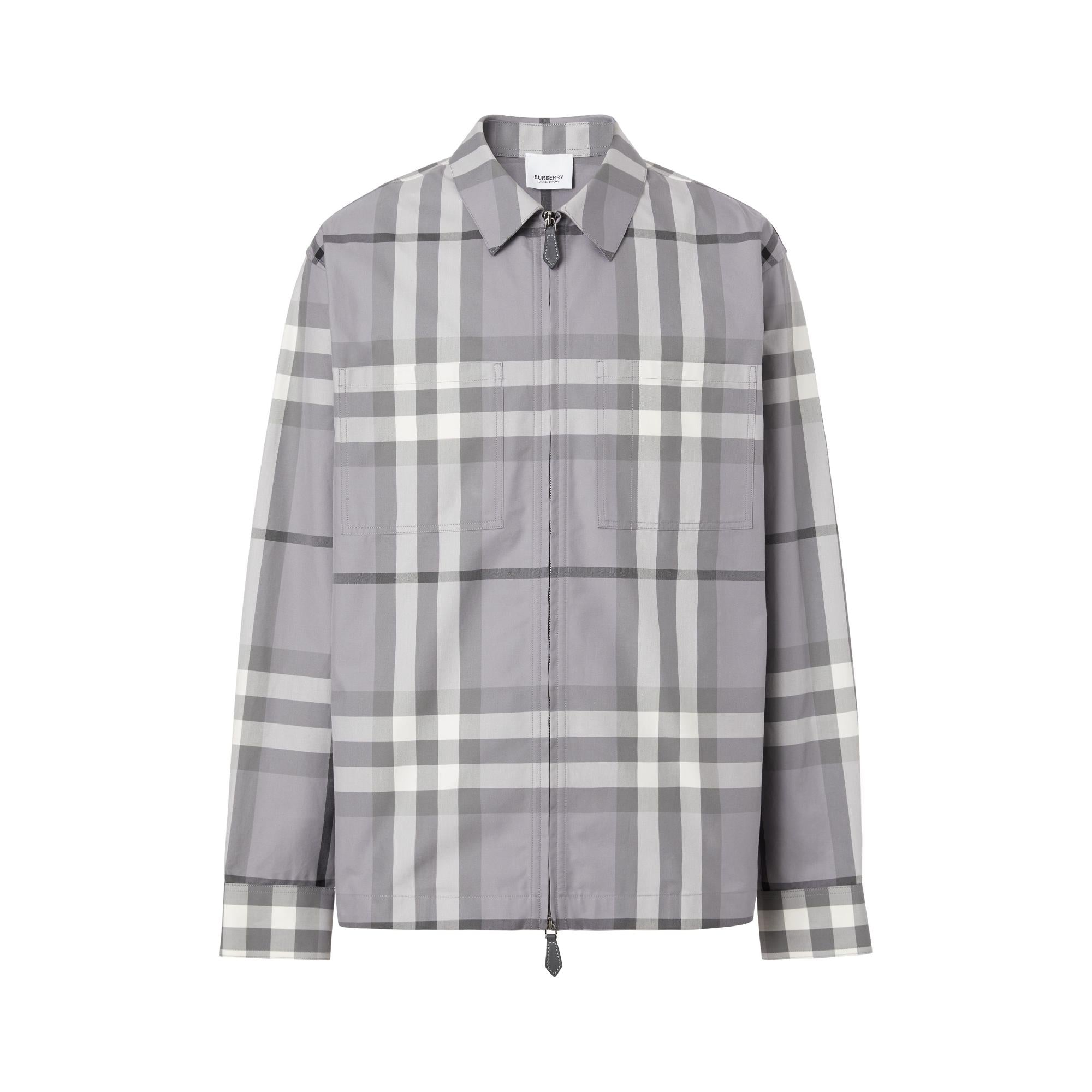 체크 코튼 지퍼 프런트 셔츠