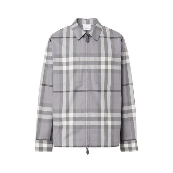 체크 코튼 지퍼 프런트 셔츠