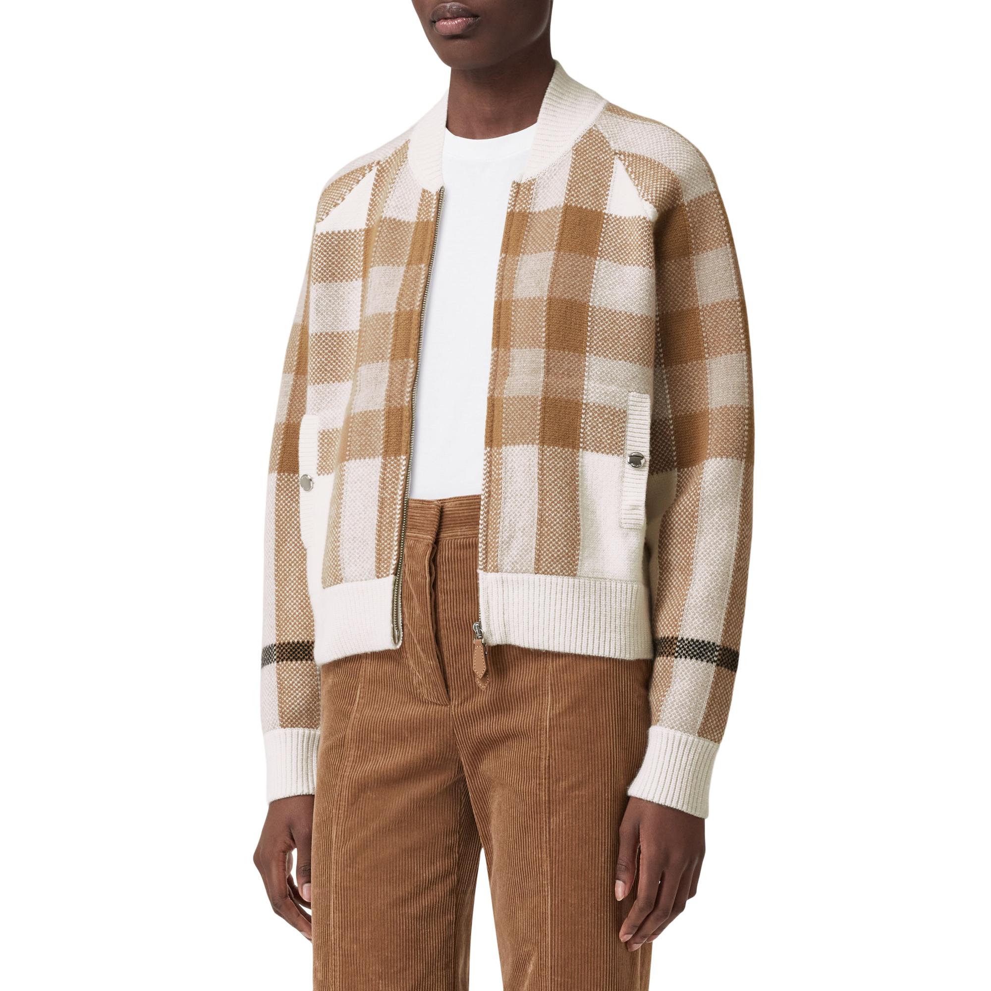 체크 인타르시아 울 캐시미어 보머 재킷