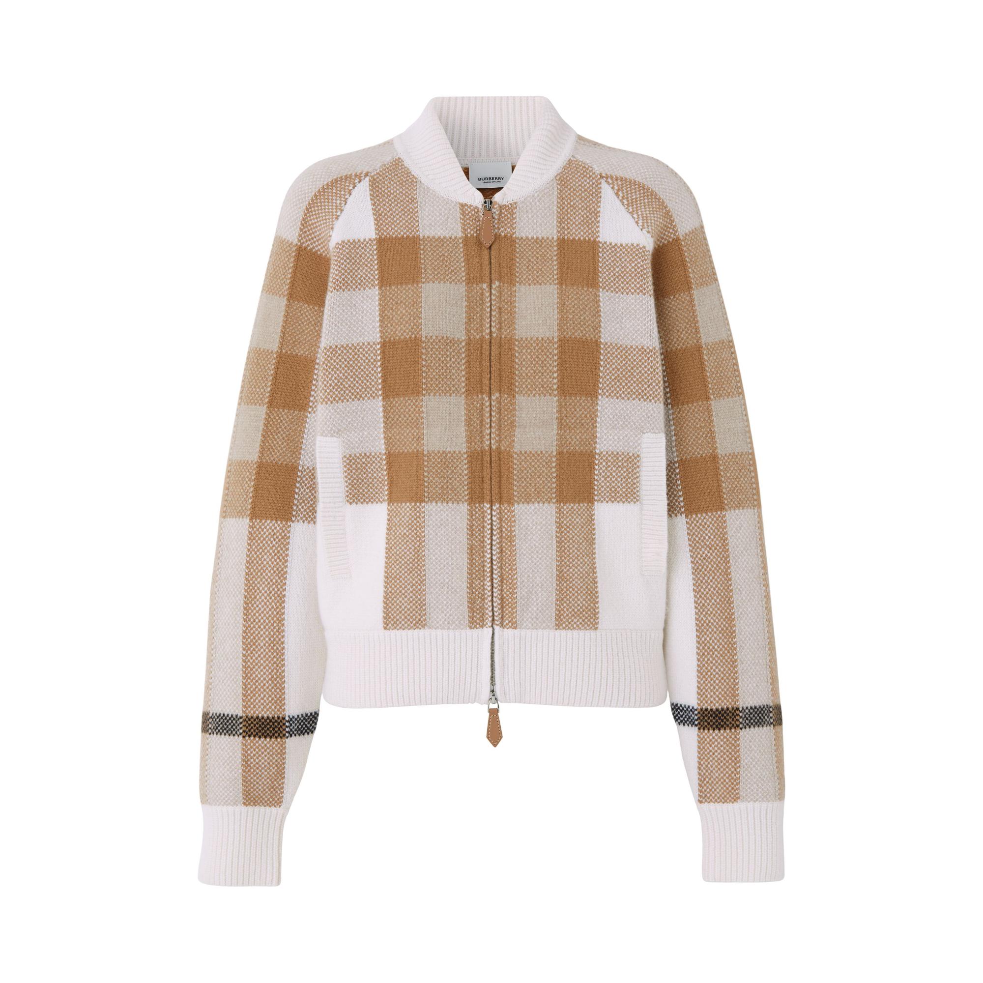 체크 인타르시아 울 캐시미어 보머 재킷