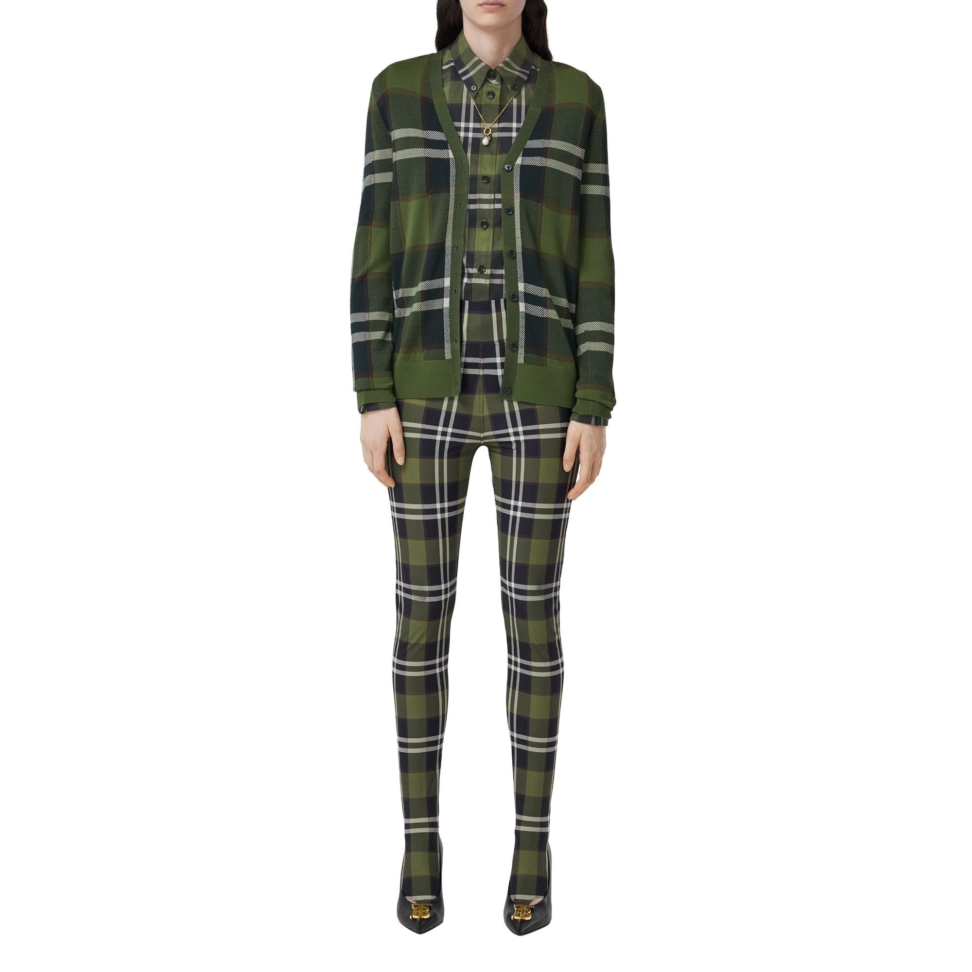 체크 인타르시아 울 실크 코튼 카디건