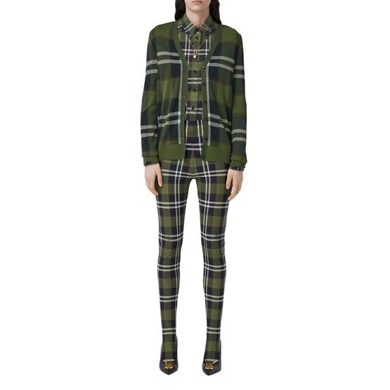 체크 인타르시아 울 실크 코튼 카디건