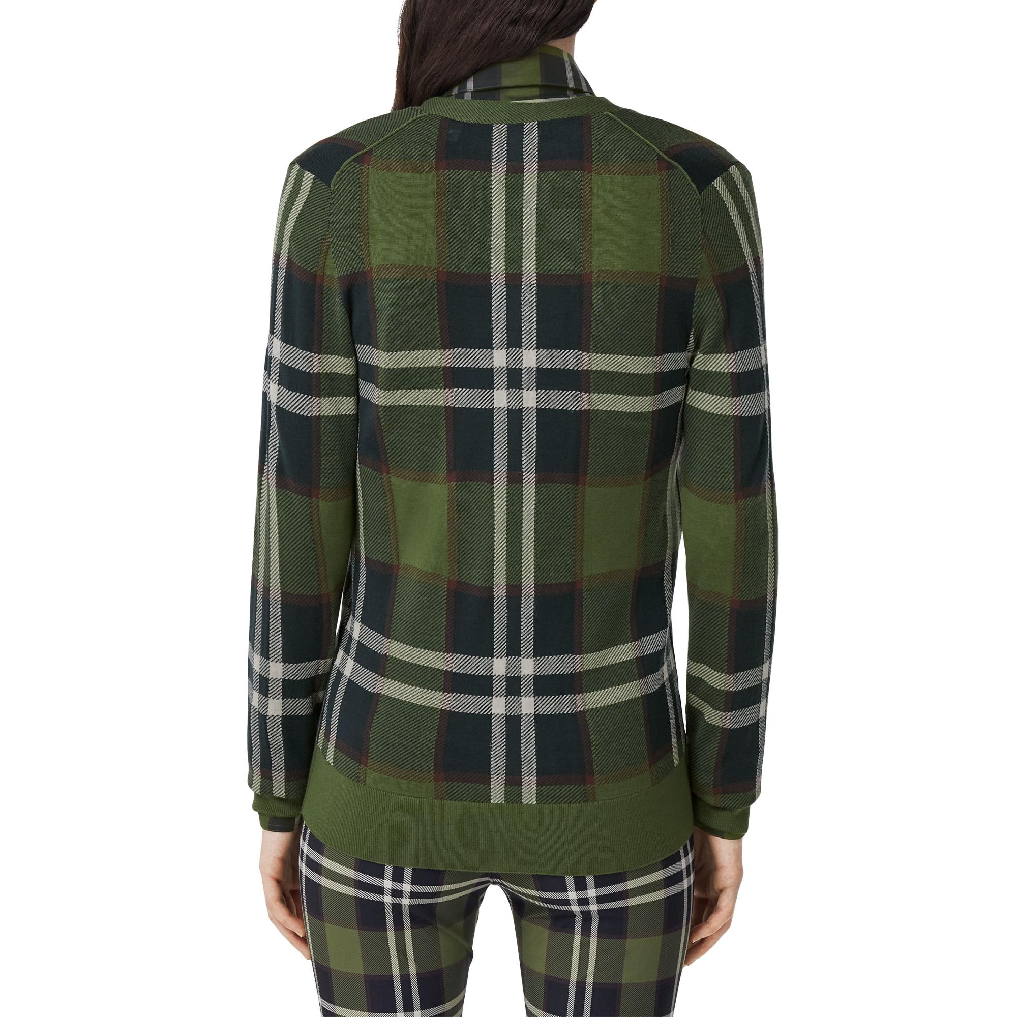 체크 인타르시아 울 실크 코튼 카디건