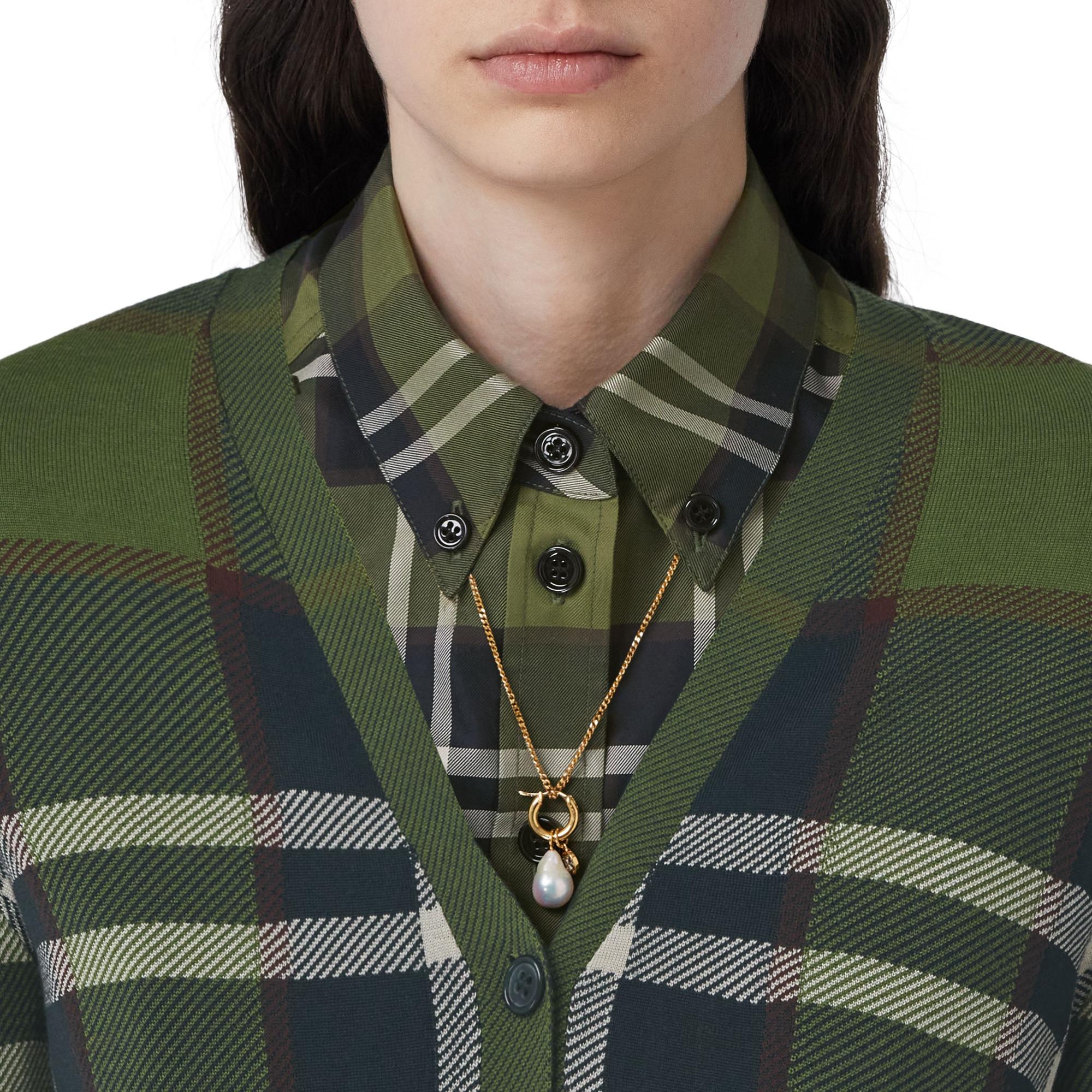 체크 인타르시아 울 실크 코튼 카디건