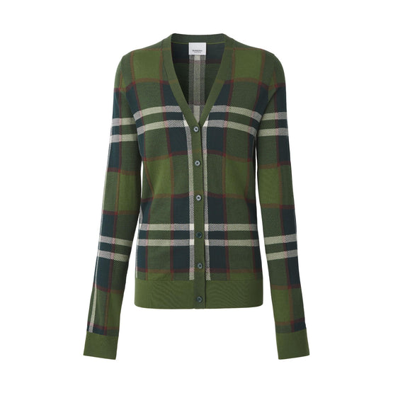 체크 인타르시아 울 실크 코튼 카디건