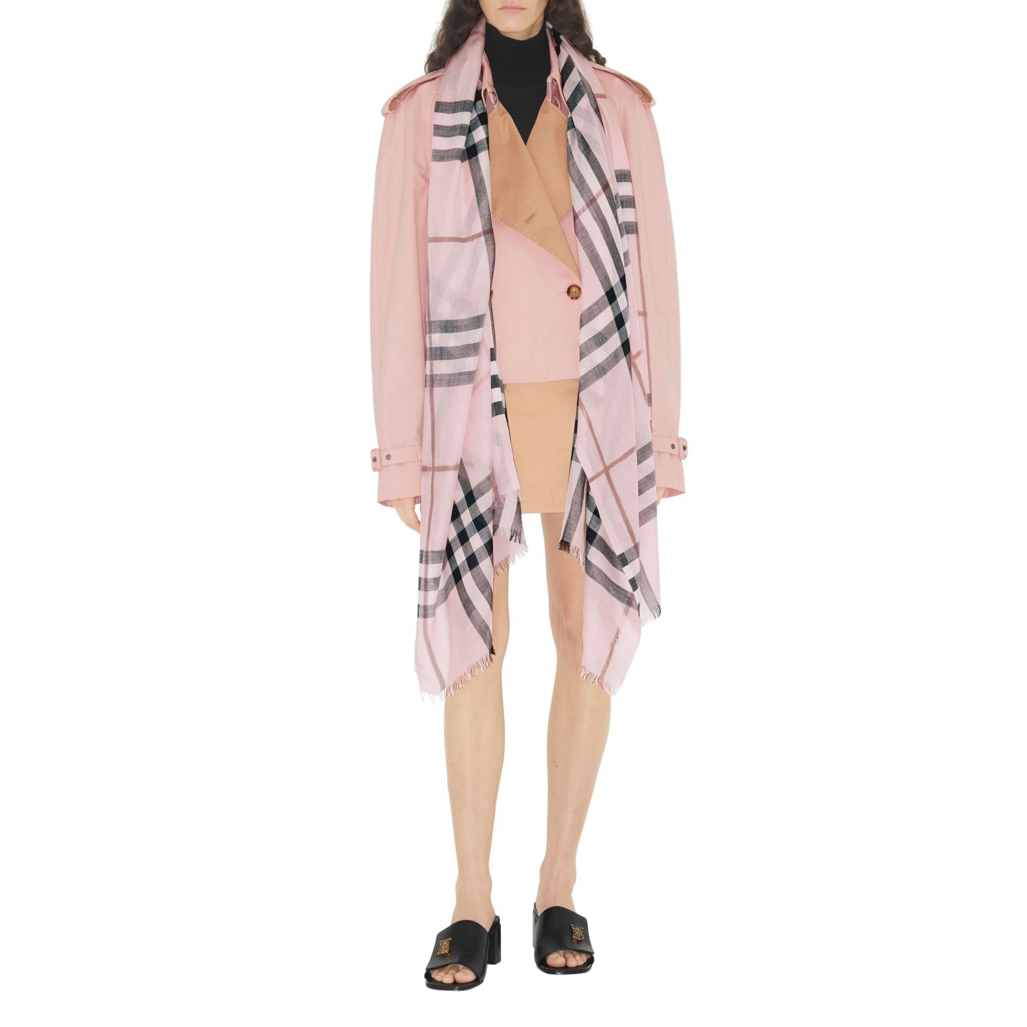 체크 라이트 울 실크 스카프