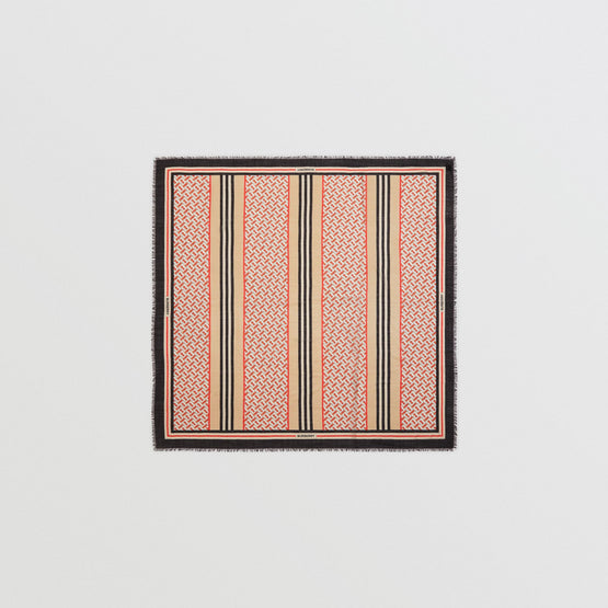 몽타주 프린트 울 실크 라지 스퀘어 스카프