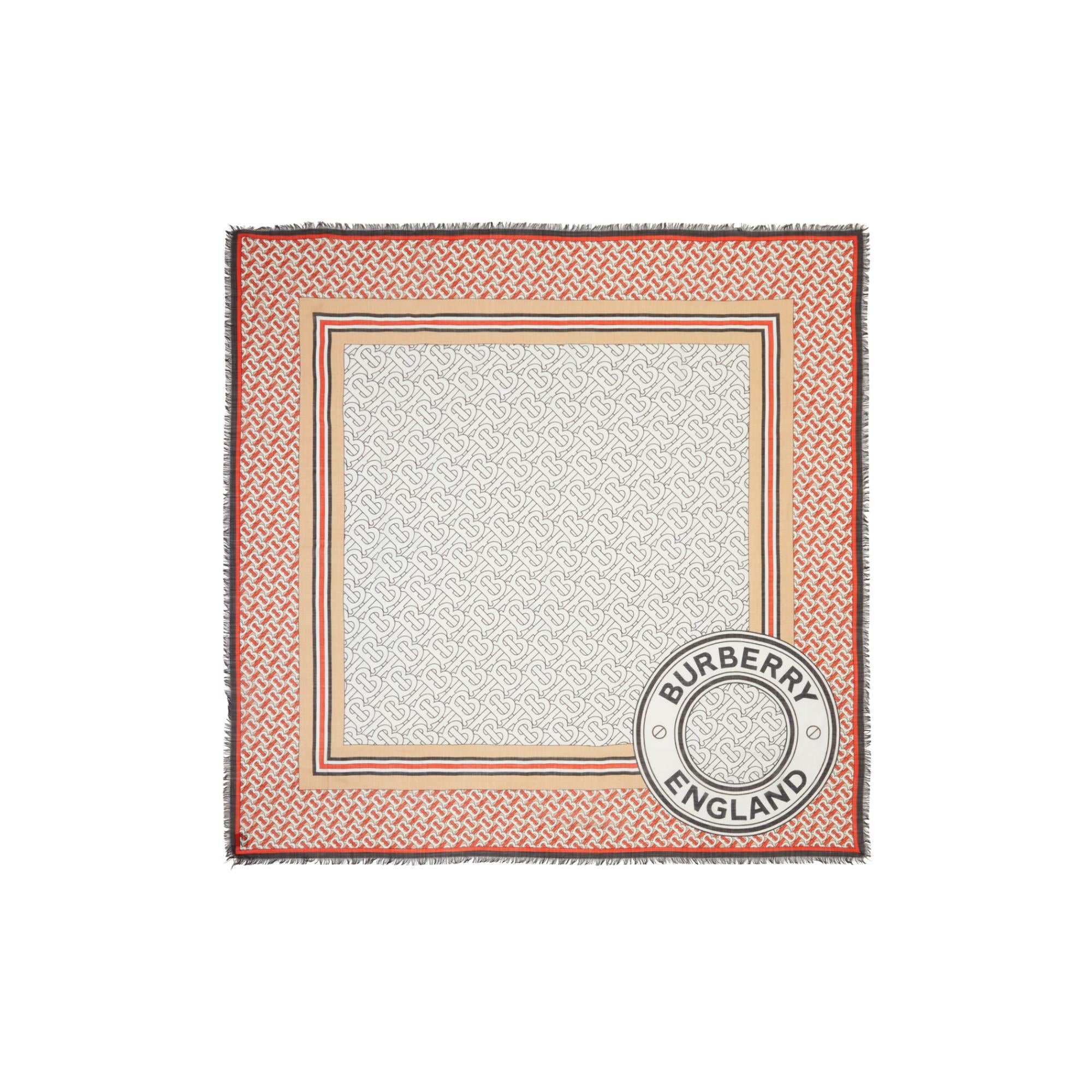 라지 모노그램 프린트 울 실크 스퀘어 스카프