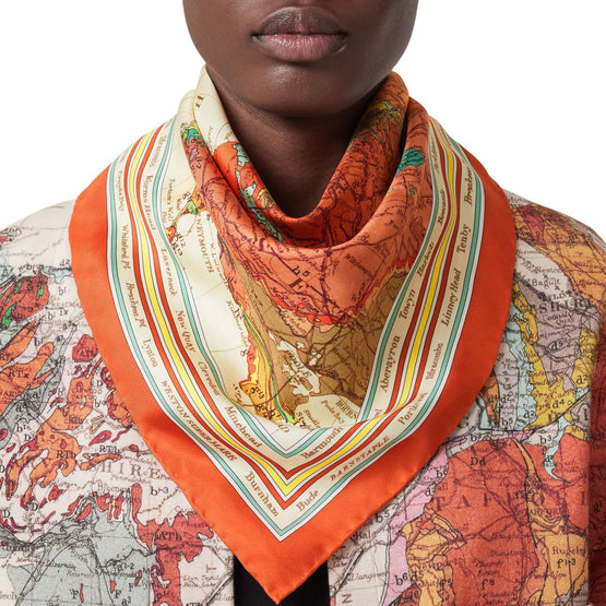 지도 프린트 실크 스퀘어 스카프