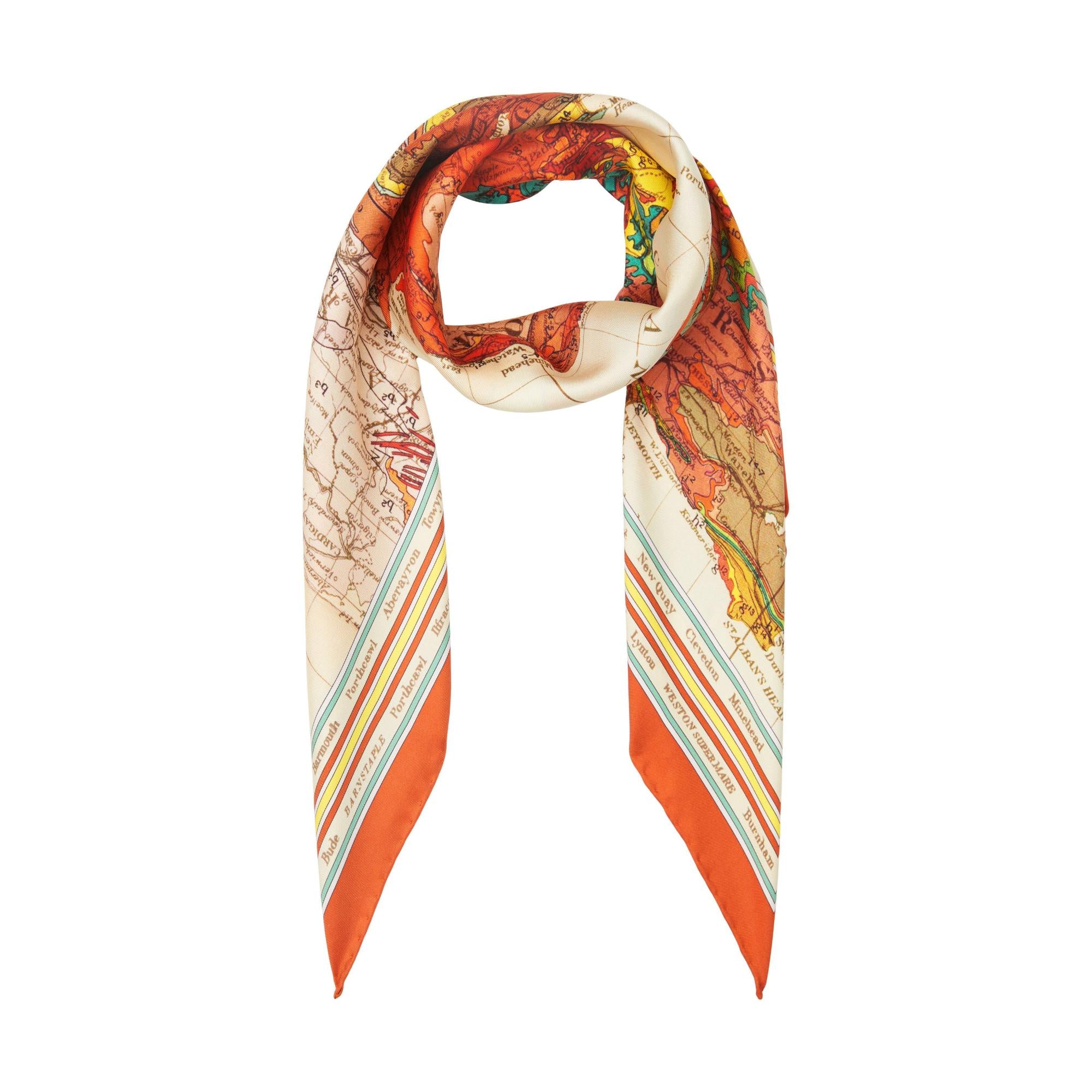 지도 프린트 실크 스퀘어 스카프