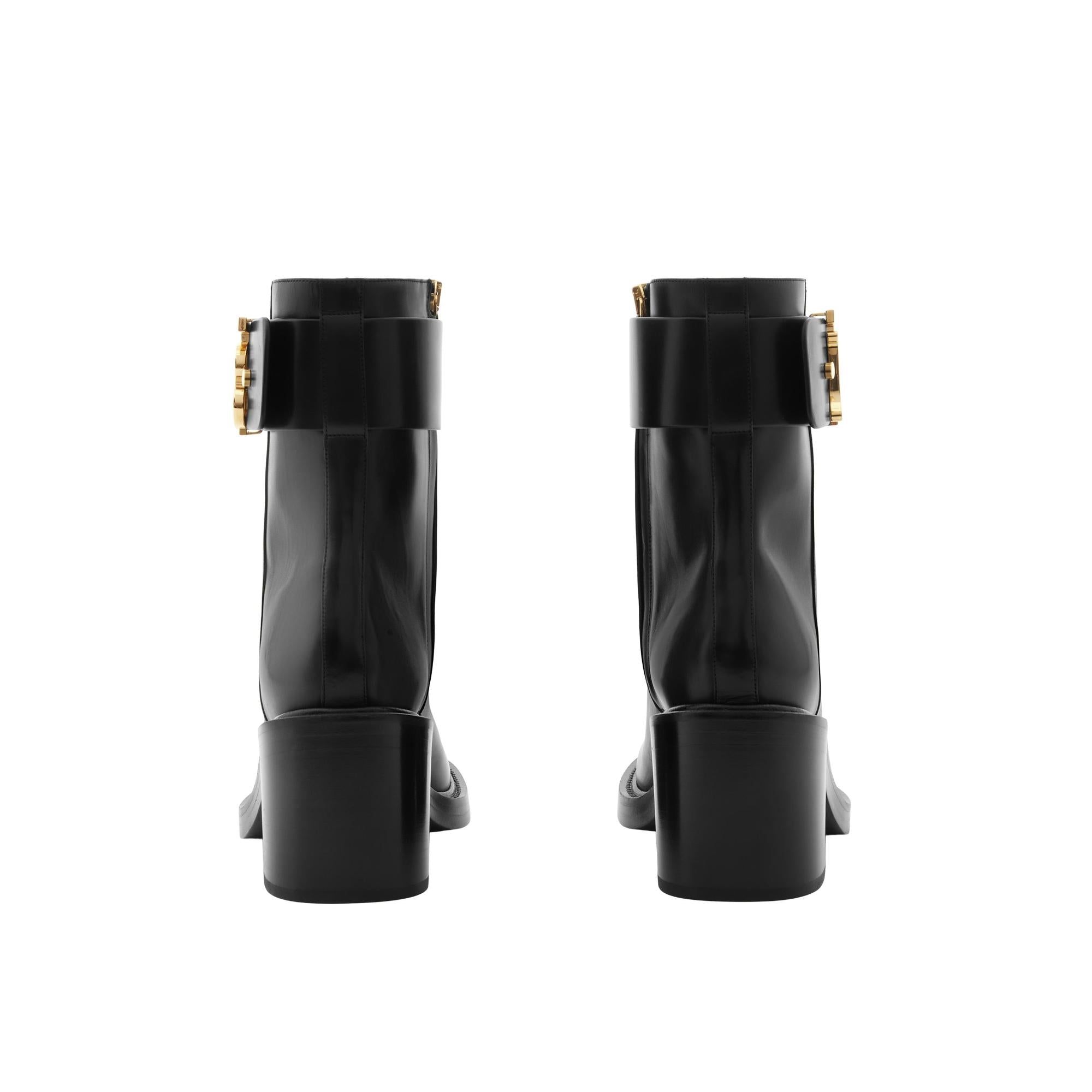 모노그램 모티프 레더 블록 힐 부츠