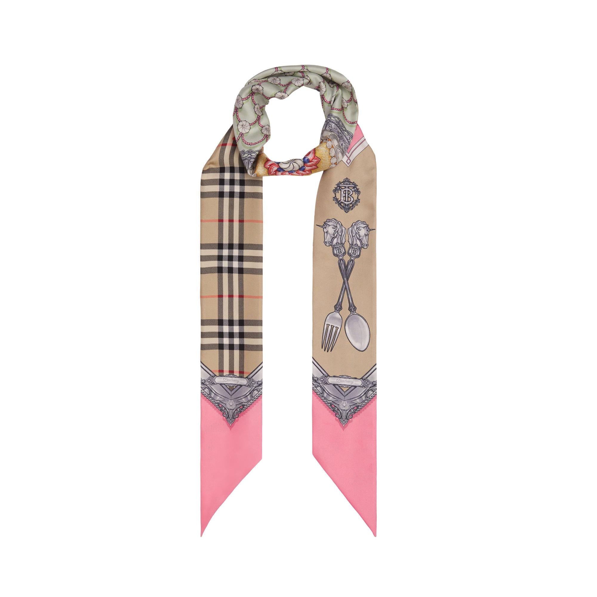 실버웨어 프린트 실크 스키니 스카프