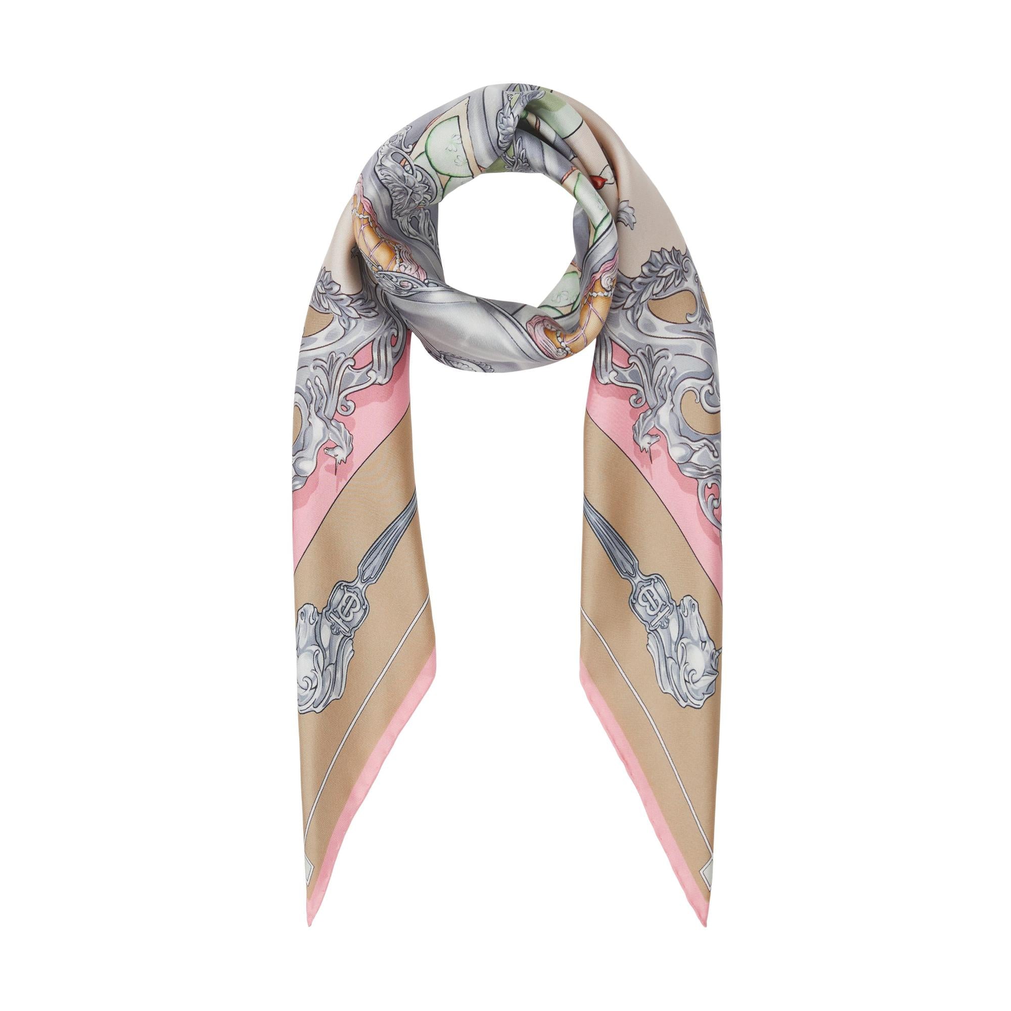 실버웨어 프린트 실크 스퀘어 스카프