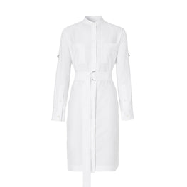 라벨 아플리케 코튼 벨트 셔츠 드레스