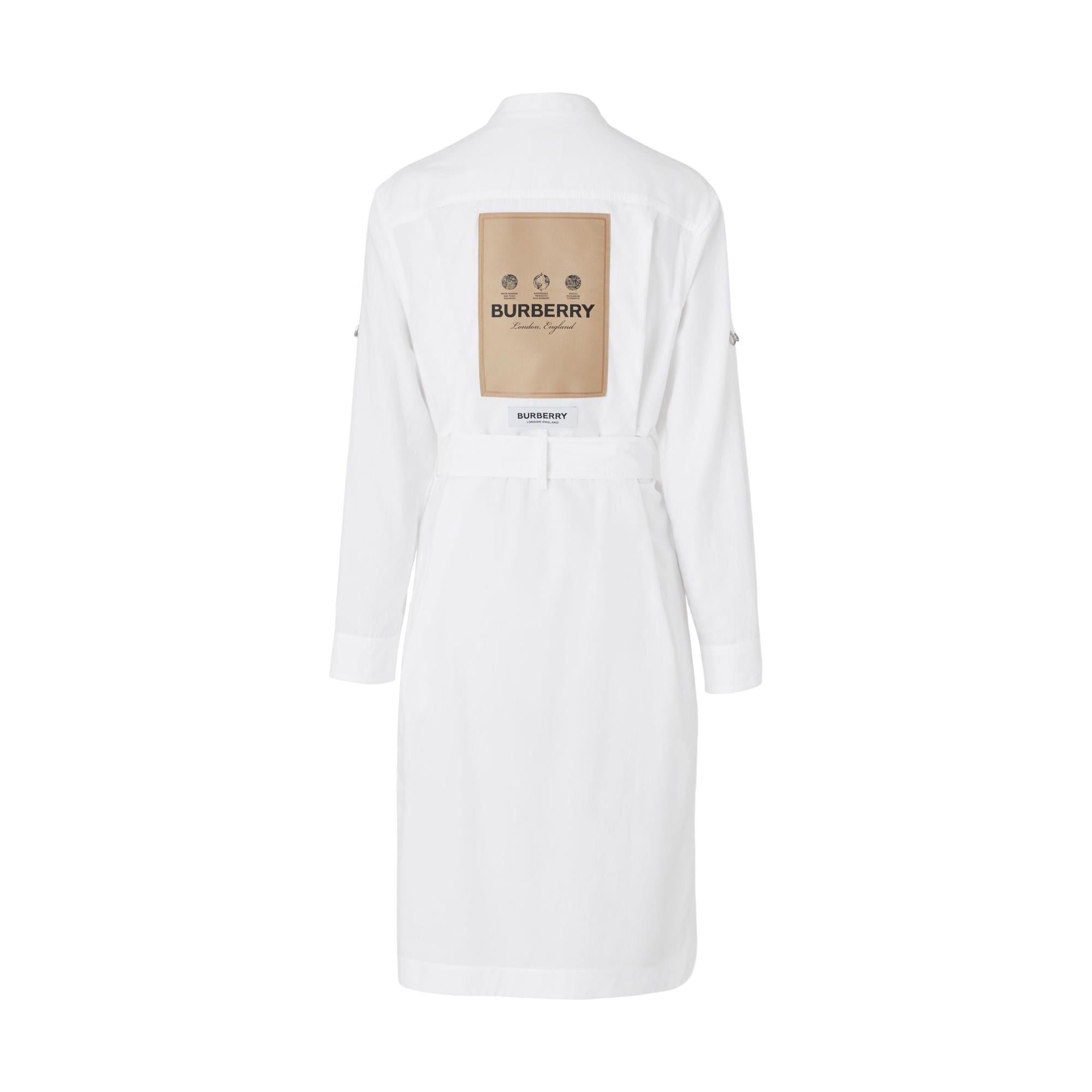 라벨 아플리케 코튼 벨트 셔츠 드레스