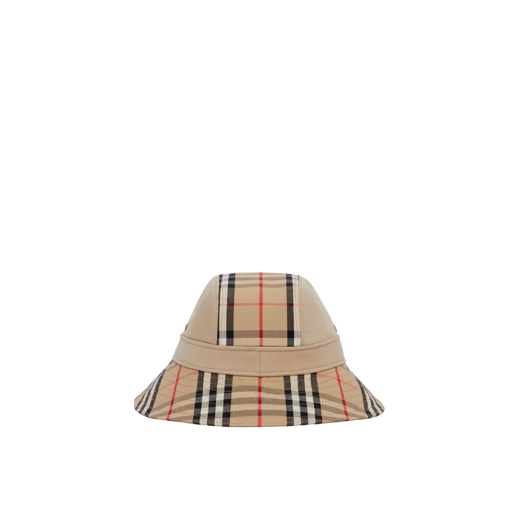 빈티지 체크 패널 코튼 개버딘 버킷 햇