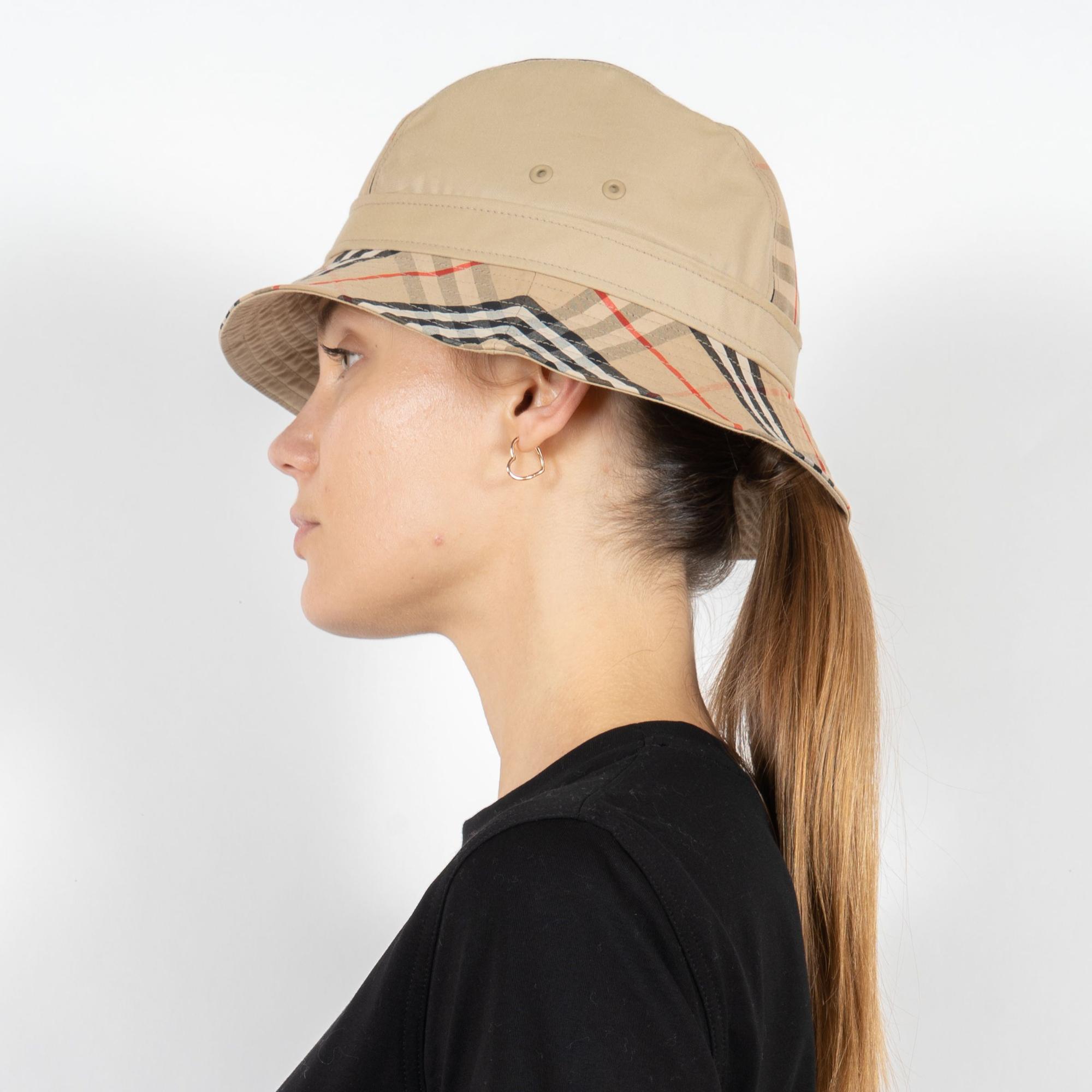 빈티지 체크 패널 코튼 개버딘 버킷 햇