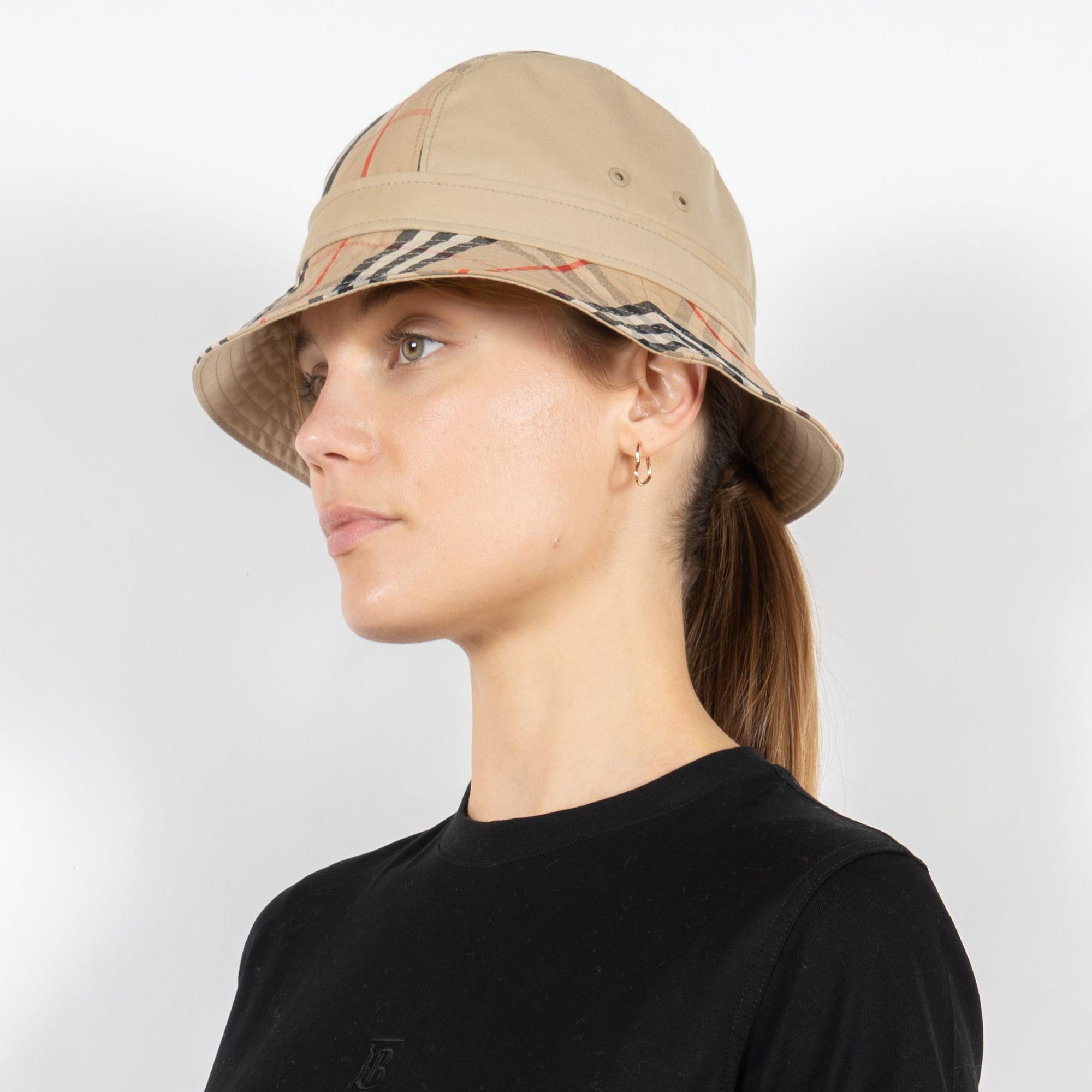 빈티지 체크 패널 코튼 개버딘 버킷 햇