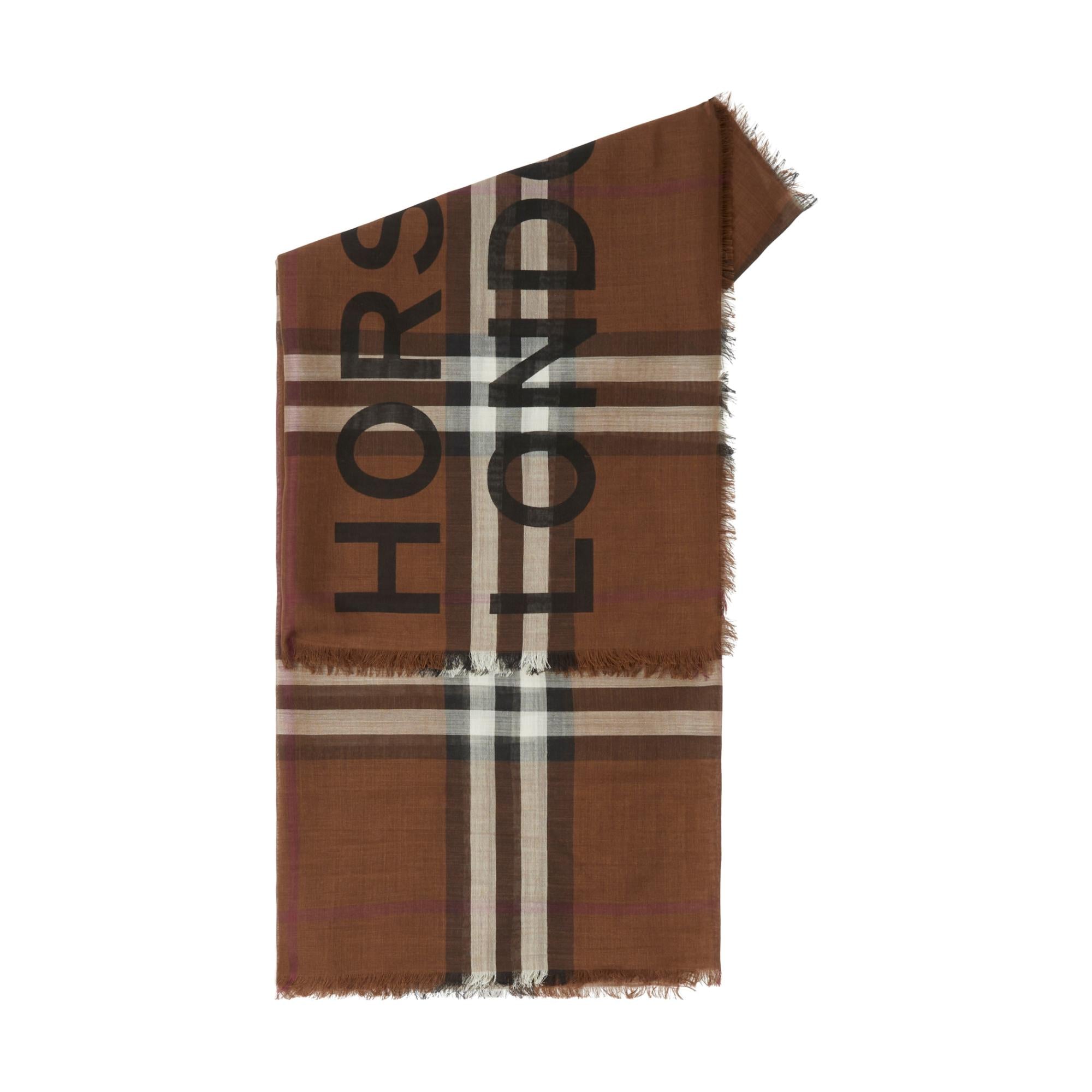 로고 체크 울 실크 스카프