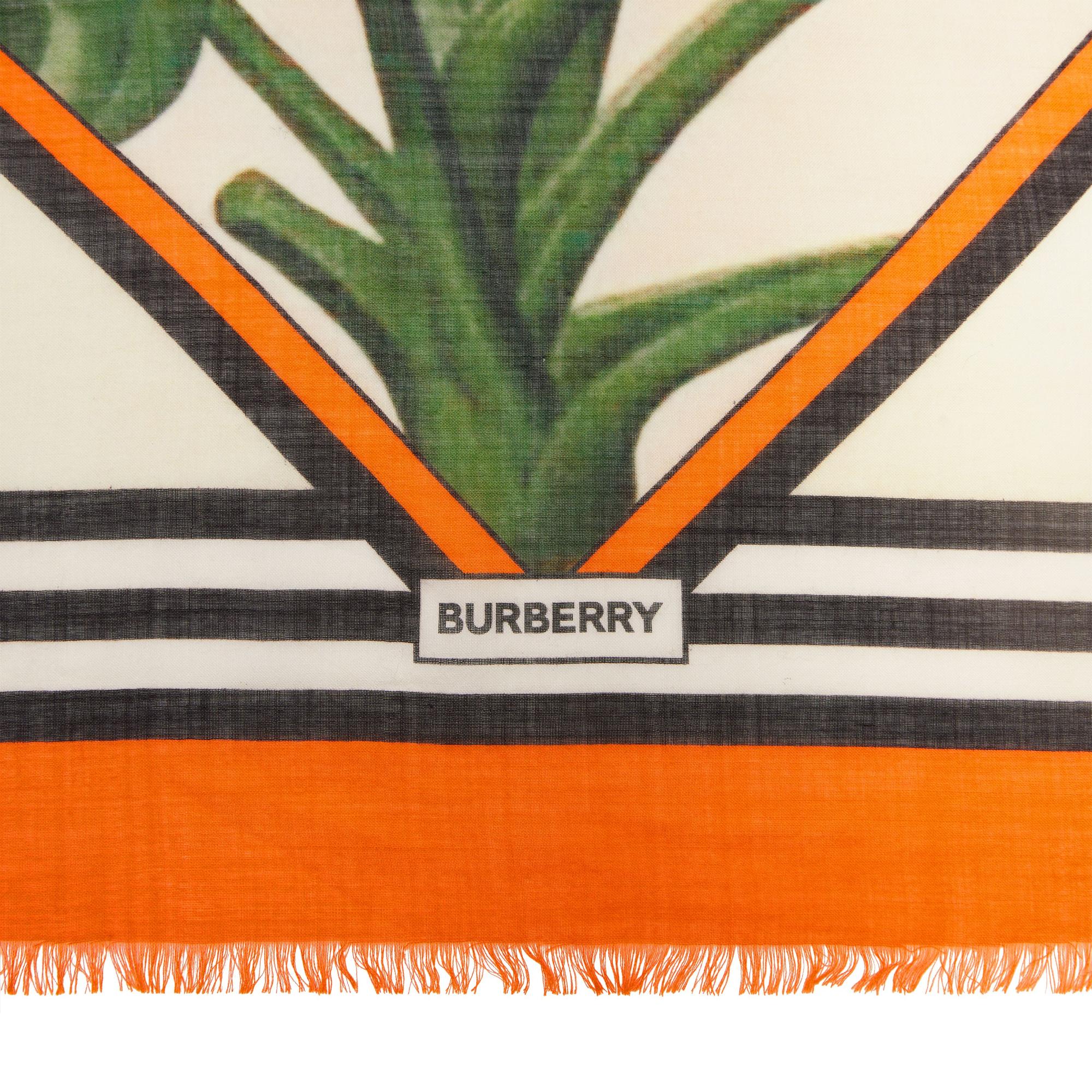 보타니컬 스케치 프린트 울 실크 스퀘어 스카프