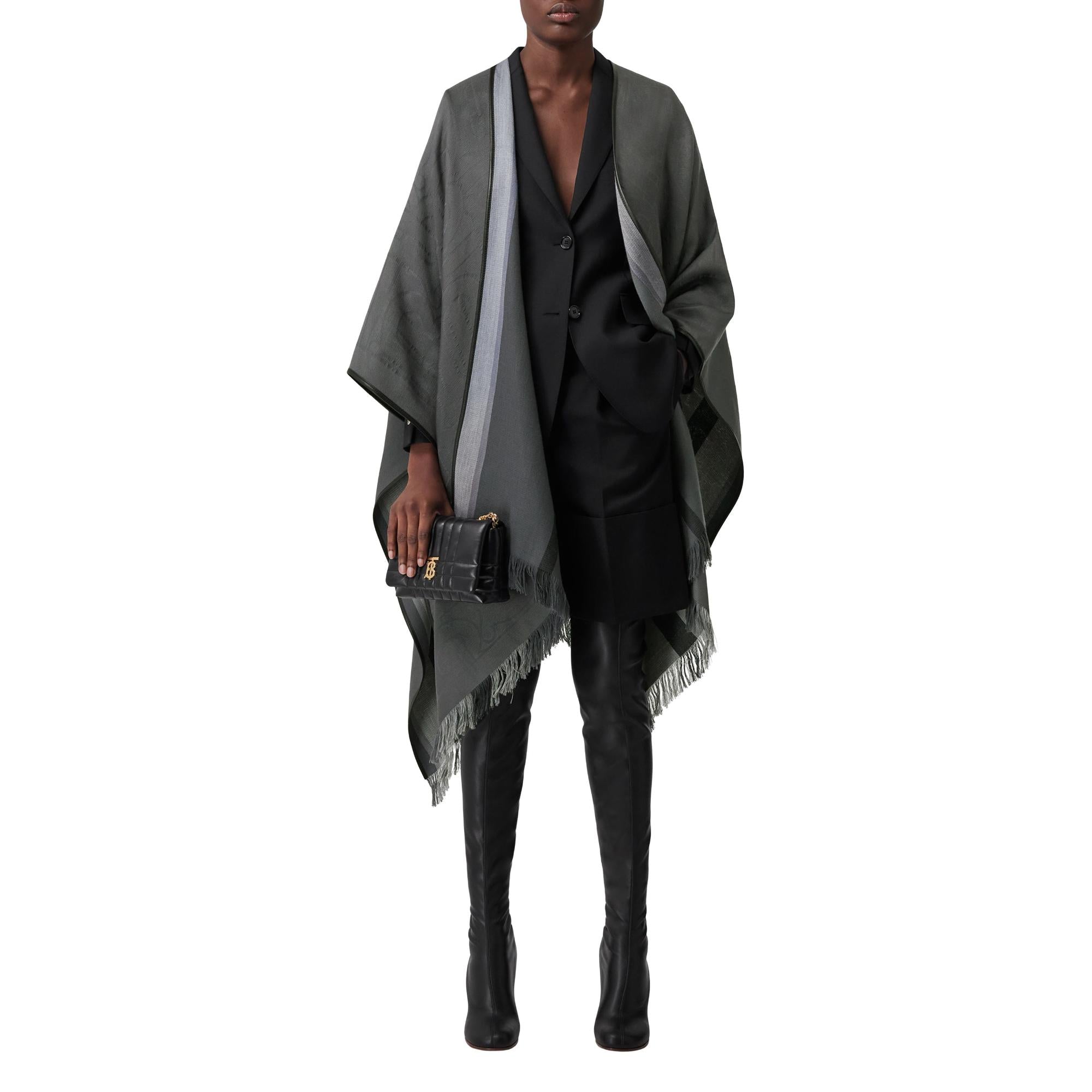 모노그램 모티프 캐시미어 실크 자카드 케이프