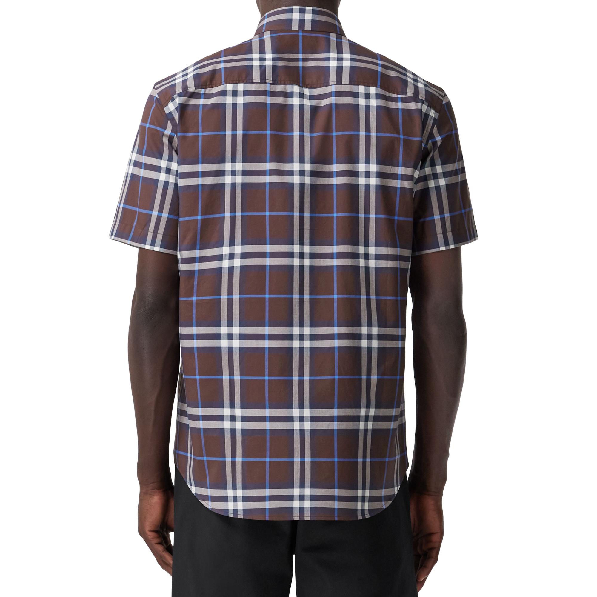 쇼트 슬리브 체크 코튼 포플린 셔츠