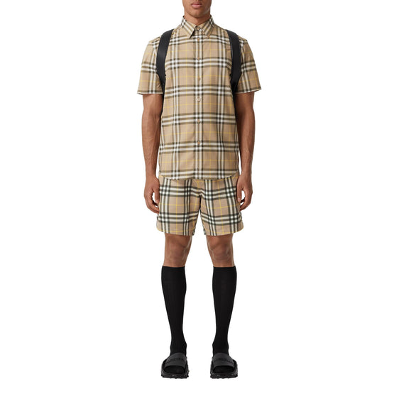 쇼트 슬리브 체크 코튼 셔츠