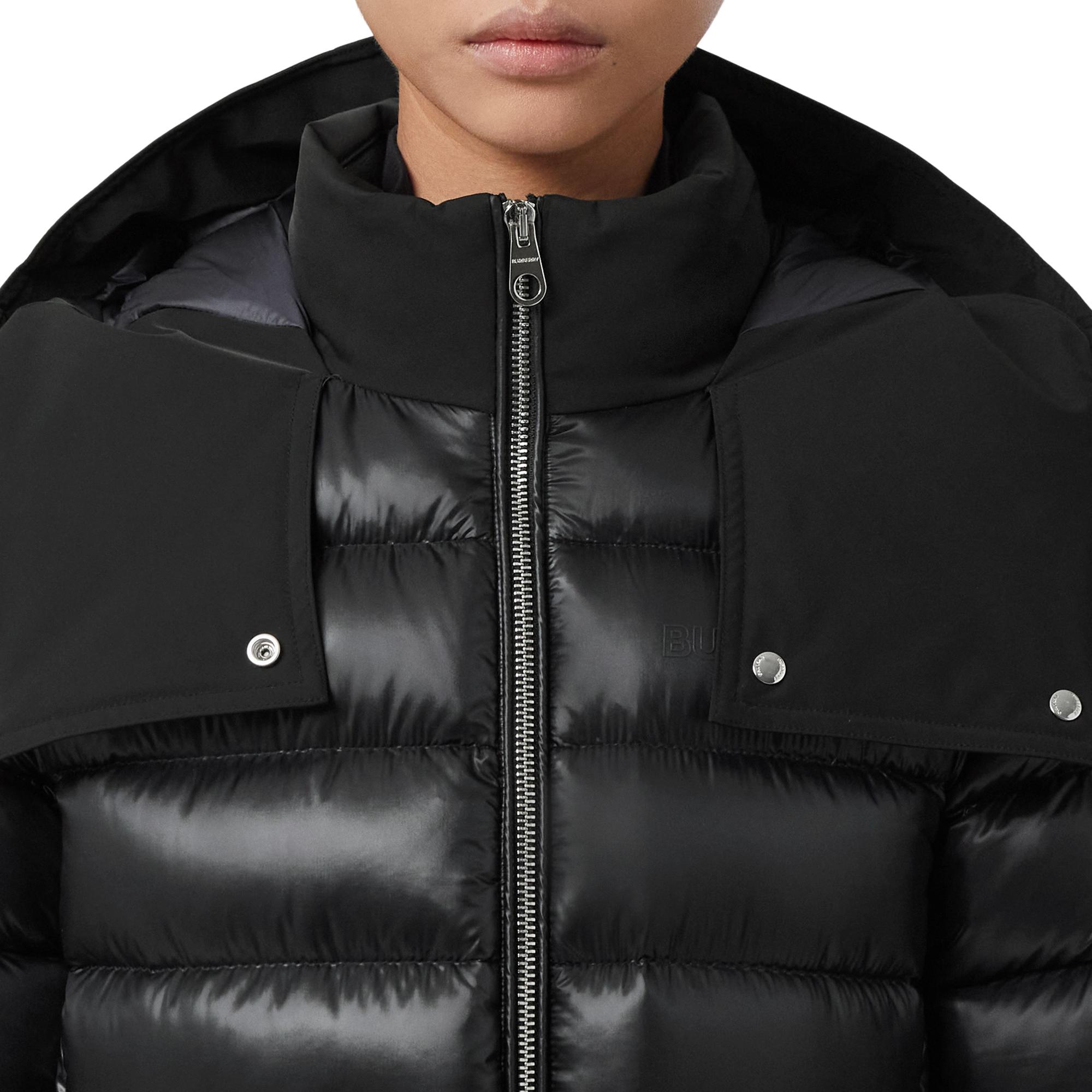 컨트라스트 후드 나일론 벨트 퍼퍼 재킷