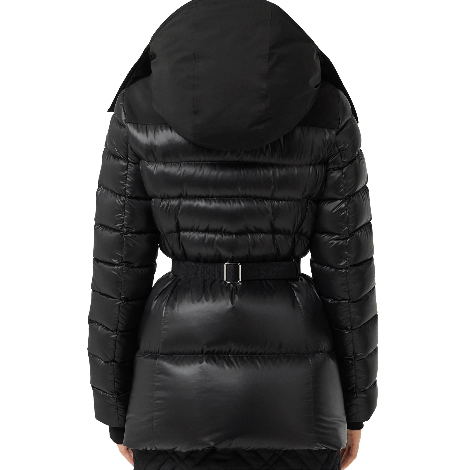 컨트라스트 후드 나일론 벨트 퍼퍼 재킷