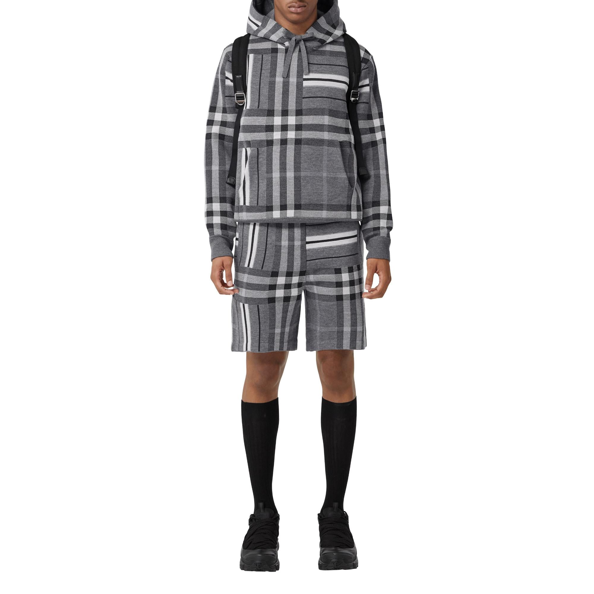 체크 스트라이프 울 블렌드 자카드 후디