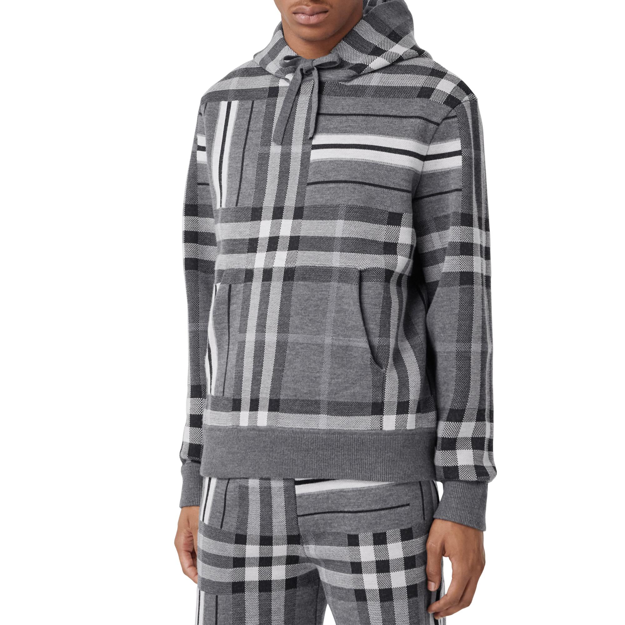 체크 스트라이프 울 블렌드 자카드 후디