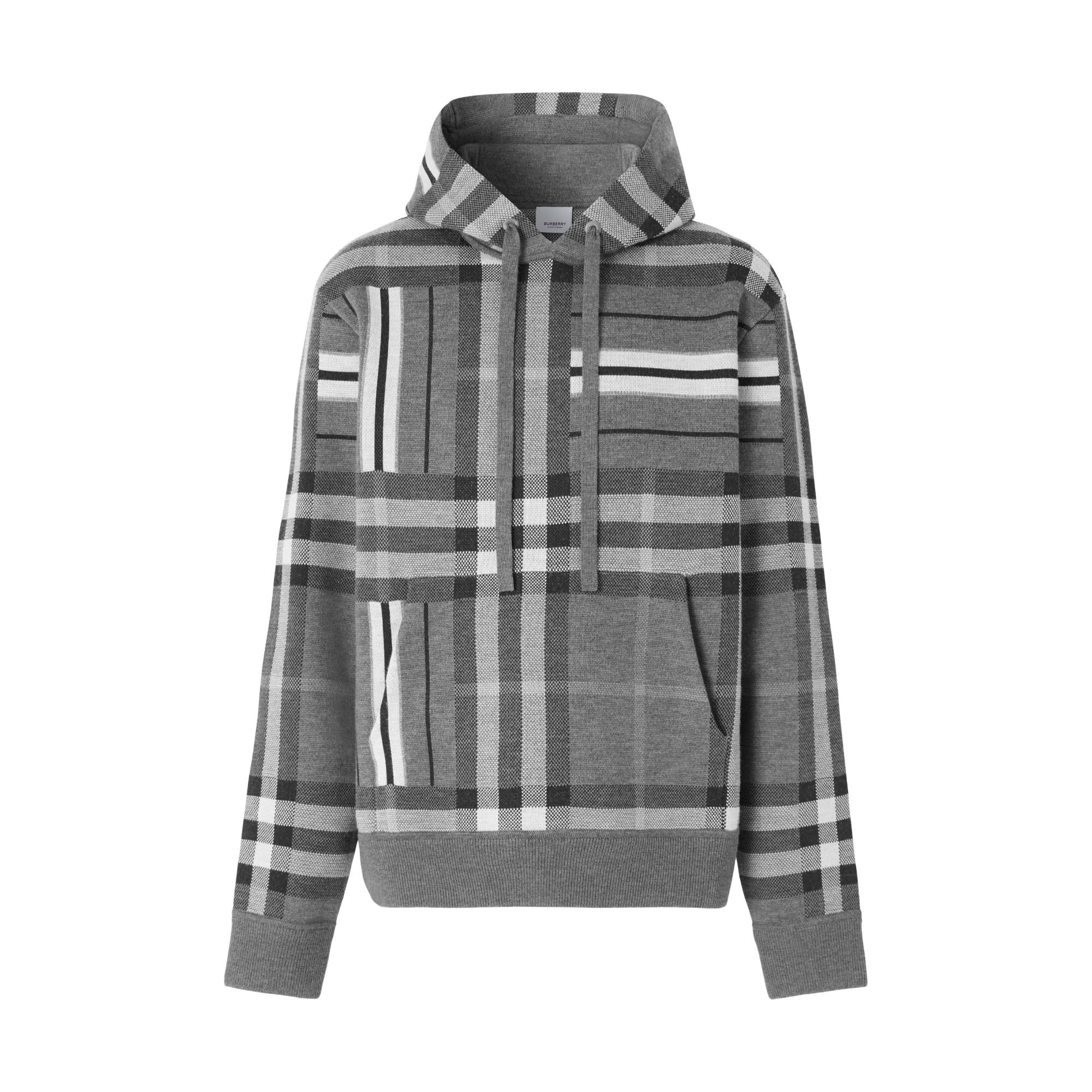 체크 스트라이프 울 블렌드 자카드 후디