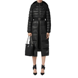 컨트라스트 후드 나일론 퍼퍼 코트