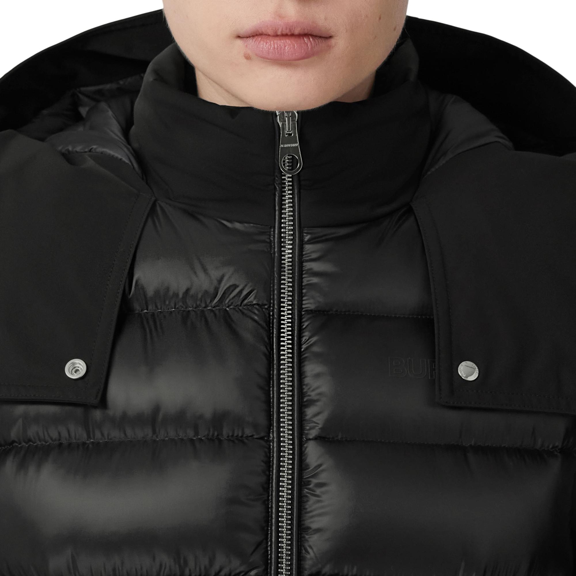 컨트라스트 후드 나일론 퍼퍼 코트