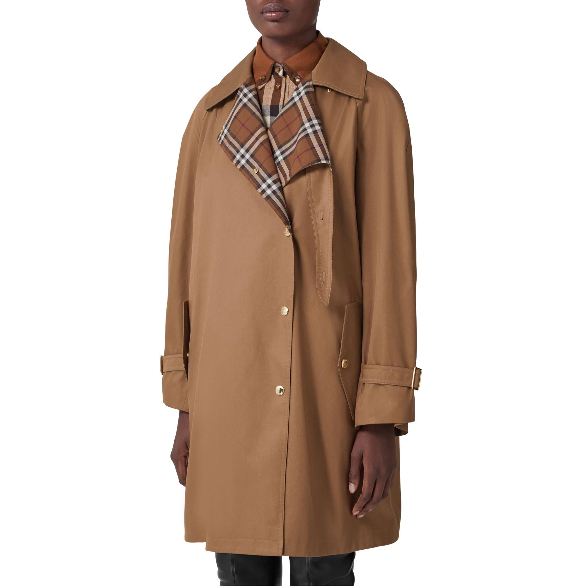 미드 렝스 체크 라펠 개버딘 카 코트