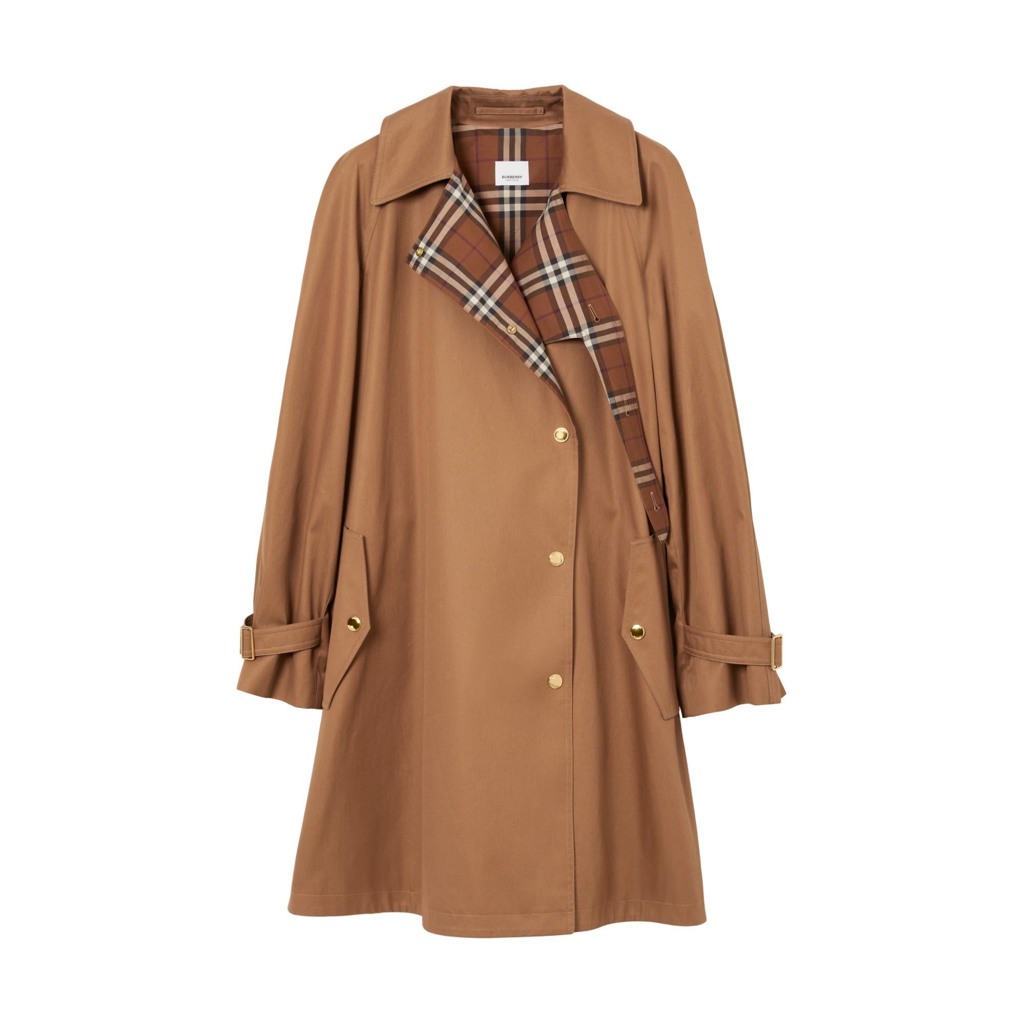 미드 렝스 체크 라펠 개버딘 카 코트