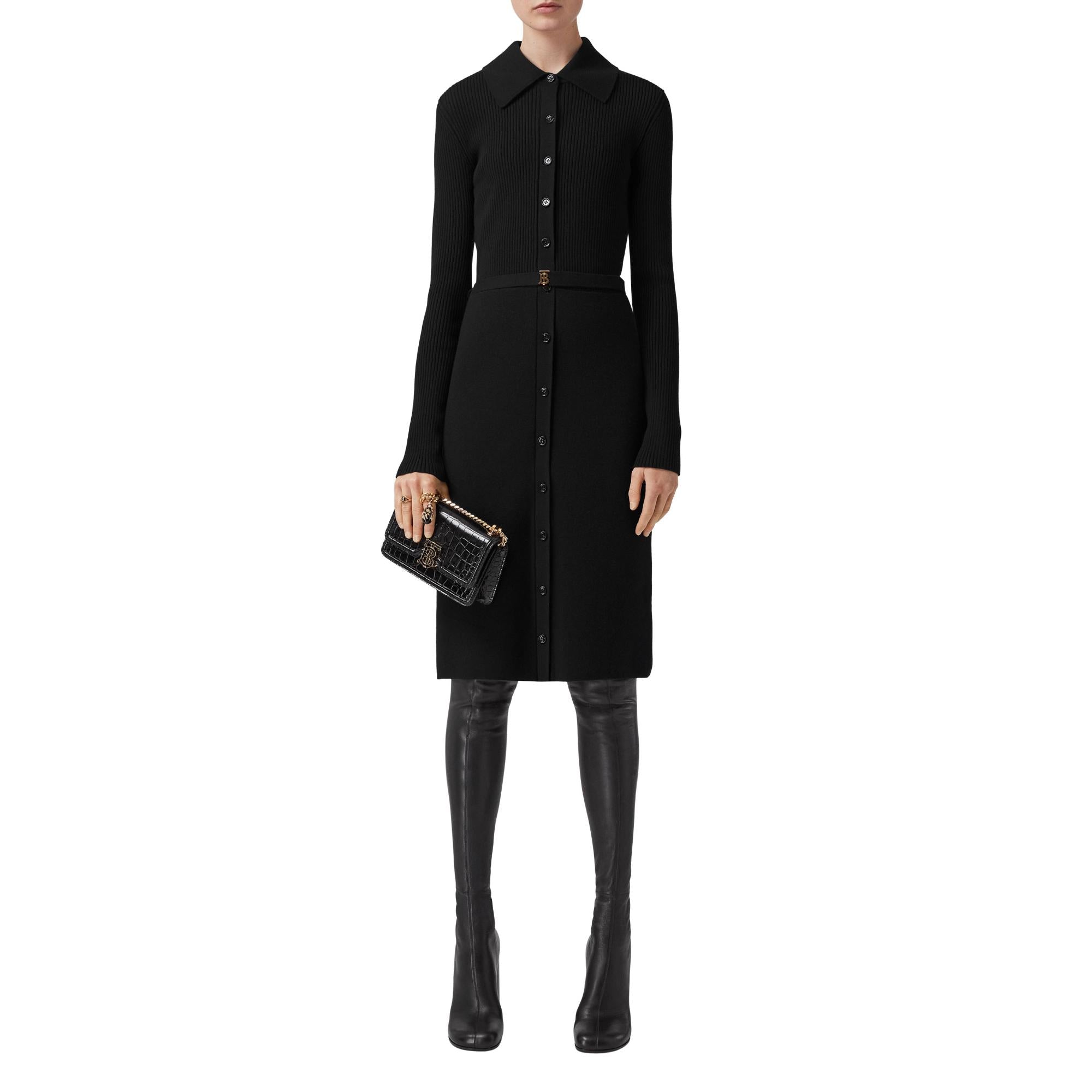 모노그램 모티프 리브 니트 울 드레스