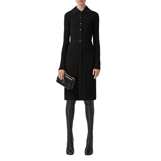 모노그램 모티프 리브 니트 울 드레스