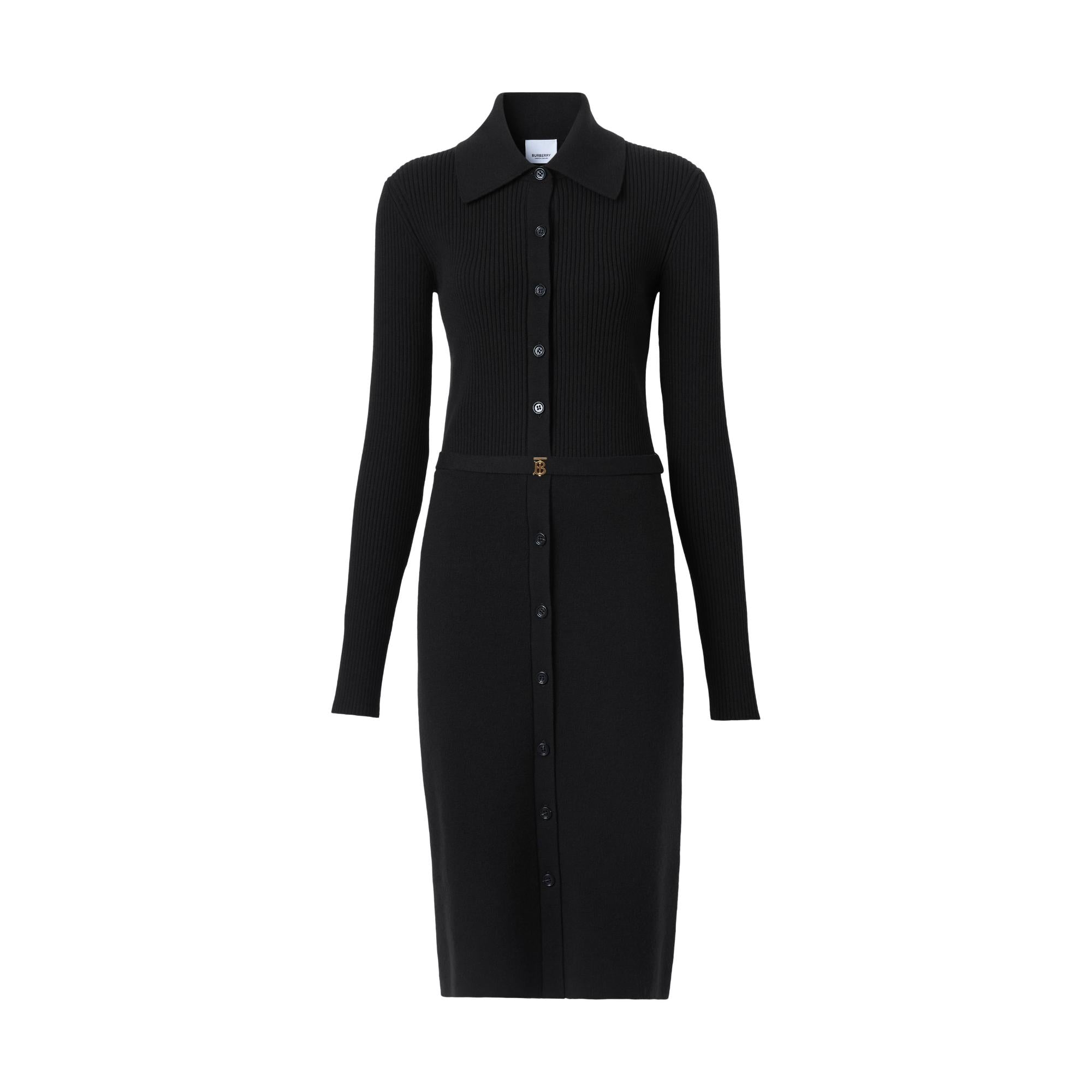 모노그램 모티프 리브 니트 울 드레스