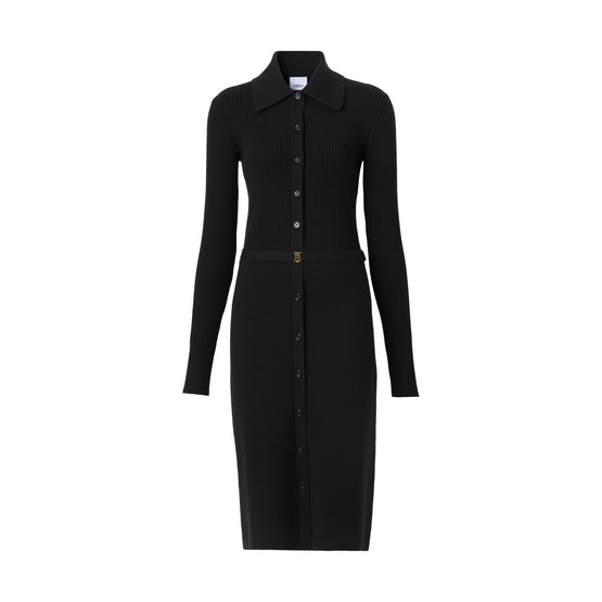 모노그램 모티프 리브 니트 울 드레스