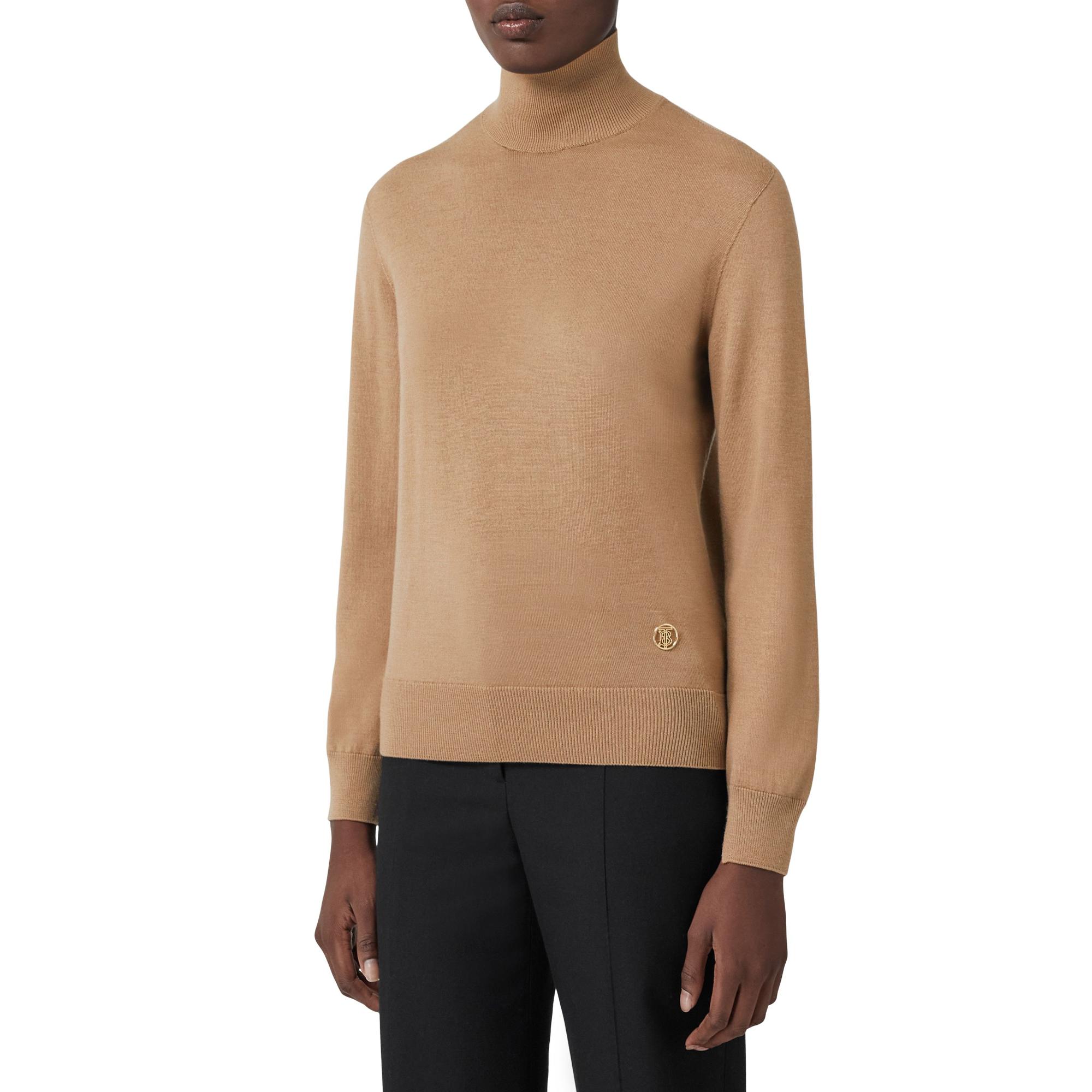 모노그램 모티프 울 실크 퍼넬넥 스웨터