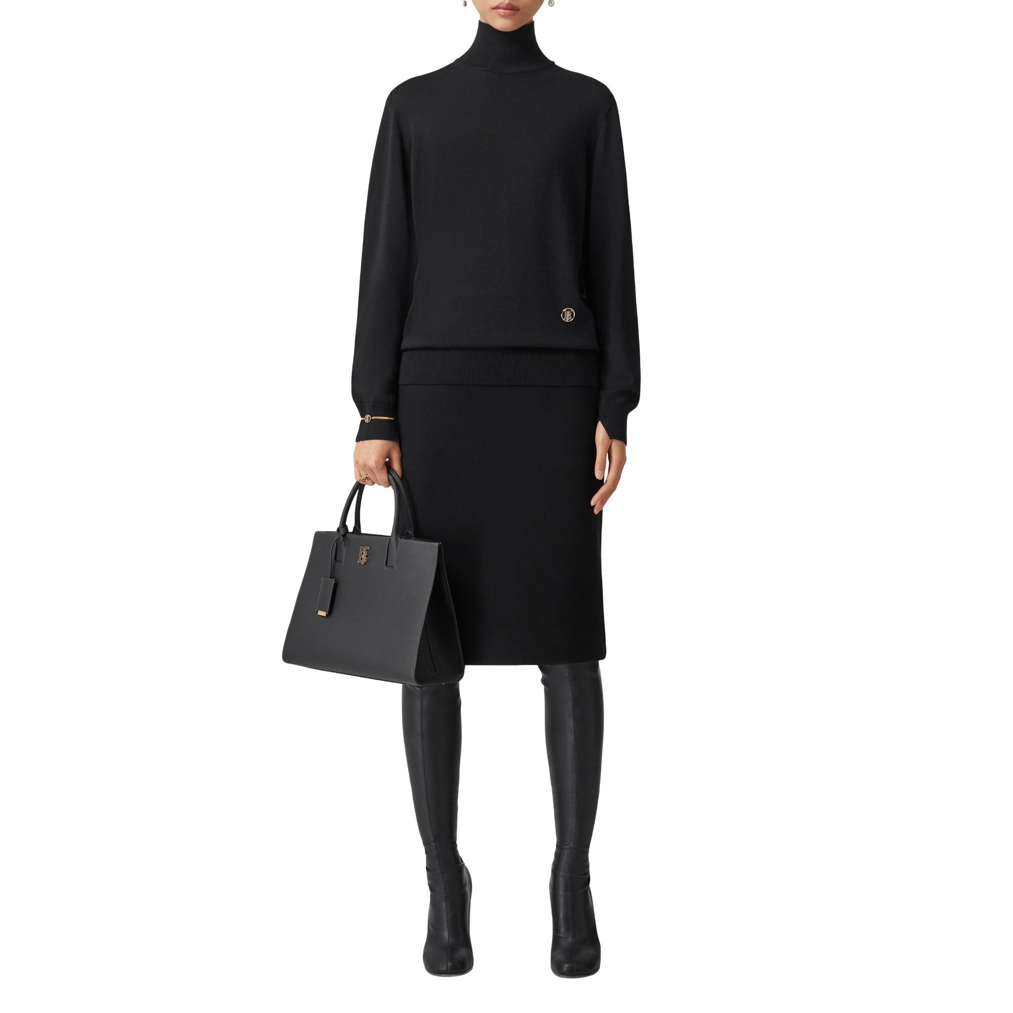 모노그램 모티프 울 실크 퍼넬넥 스웨터