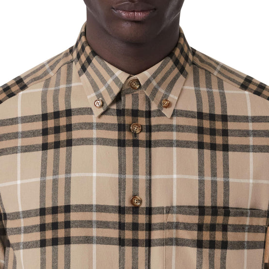 버튼 다운 칼라 체크 코튼 셔츠