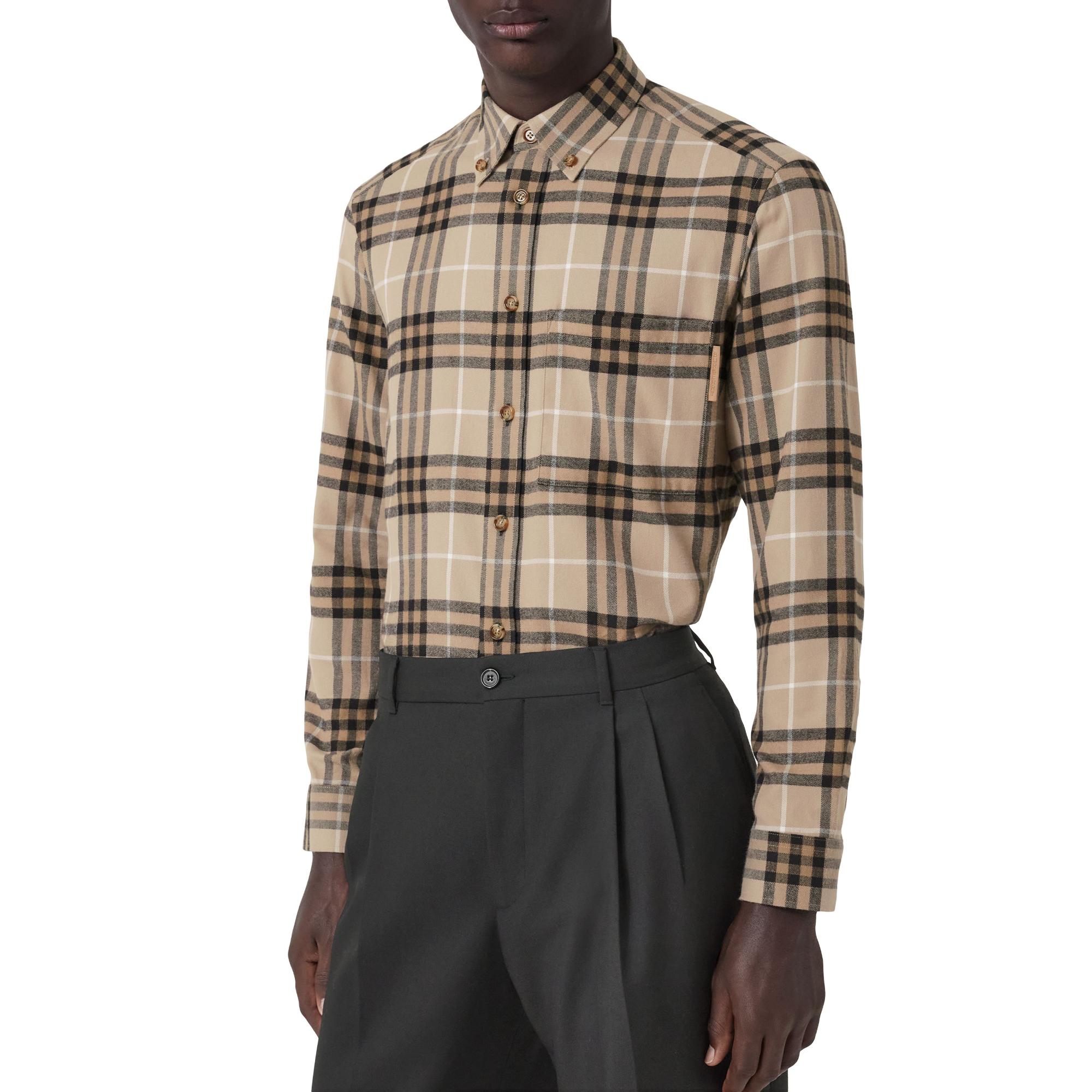 버튼 다운 칼라 체크 코튼 셔츠