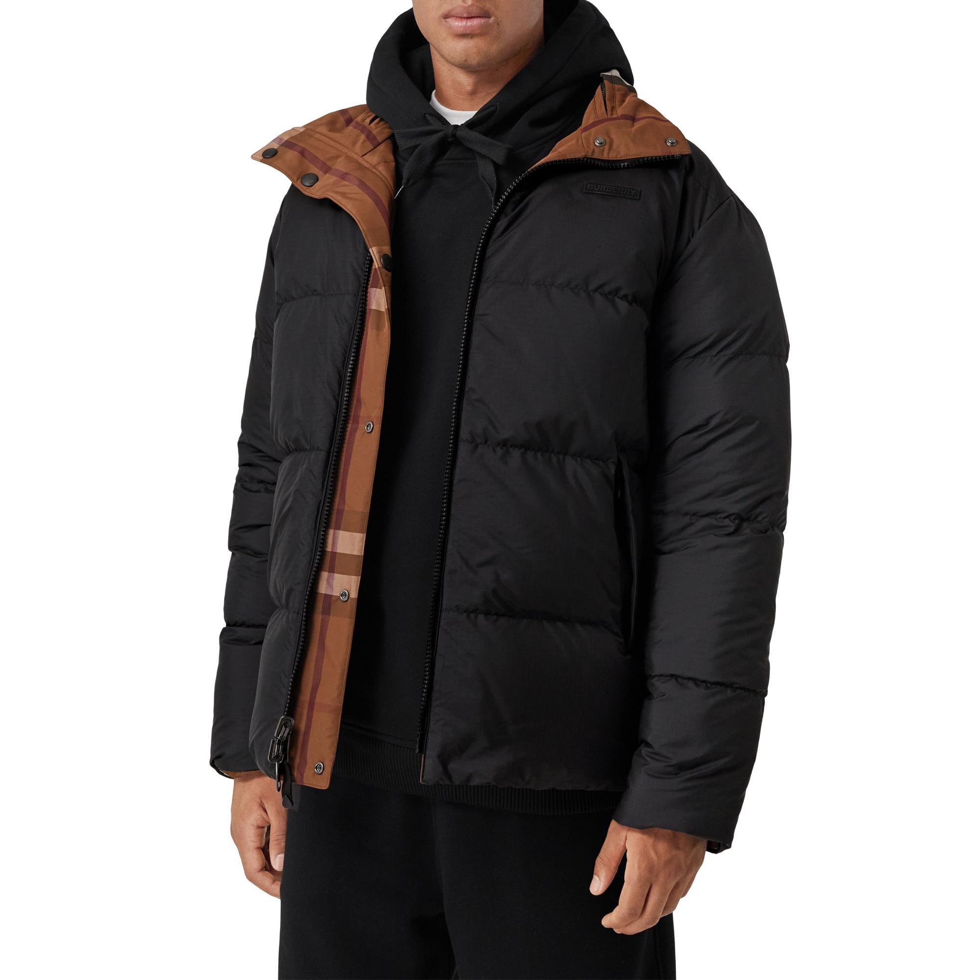 팩어웨이 후드 체크 나일론 리버시블 퍼퍼 재킷