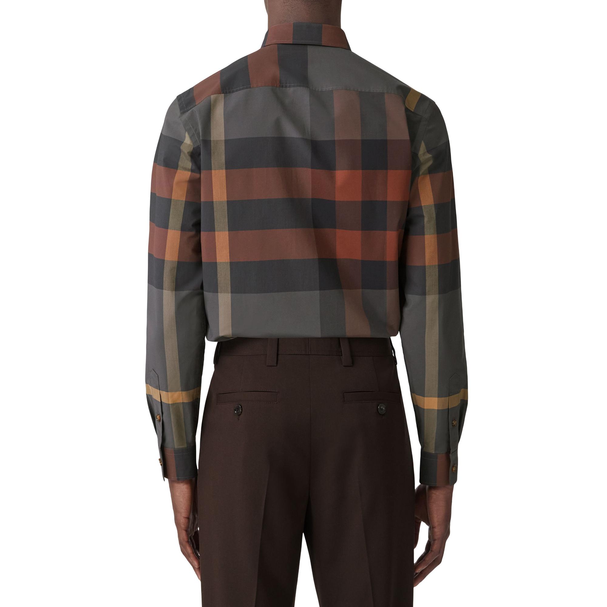 체크 스트레치 코튼 포플린 셔츠